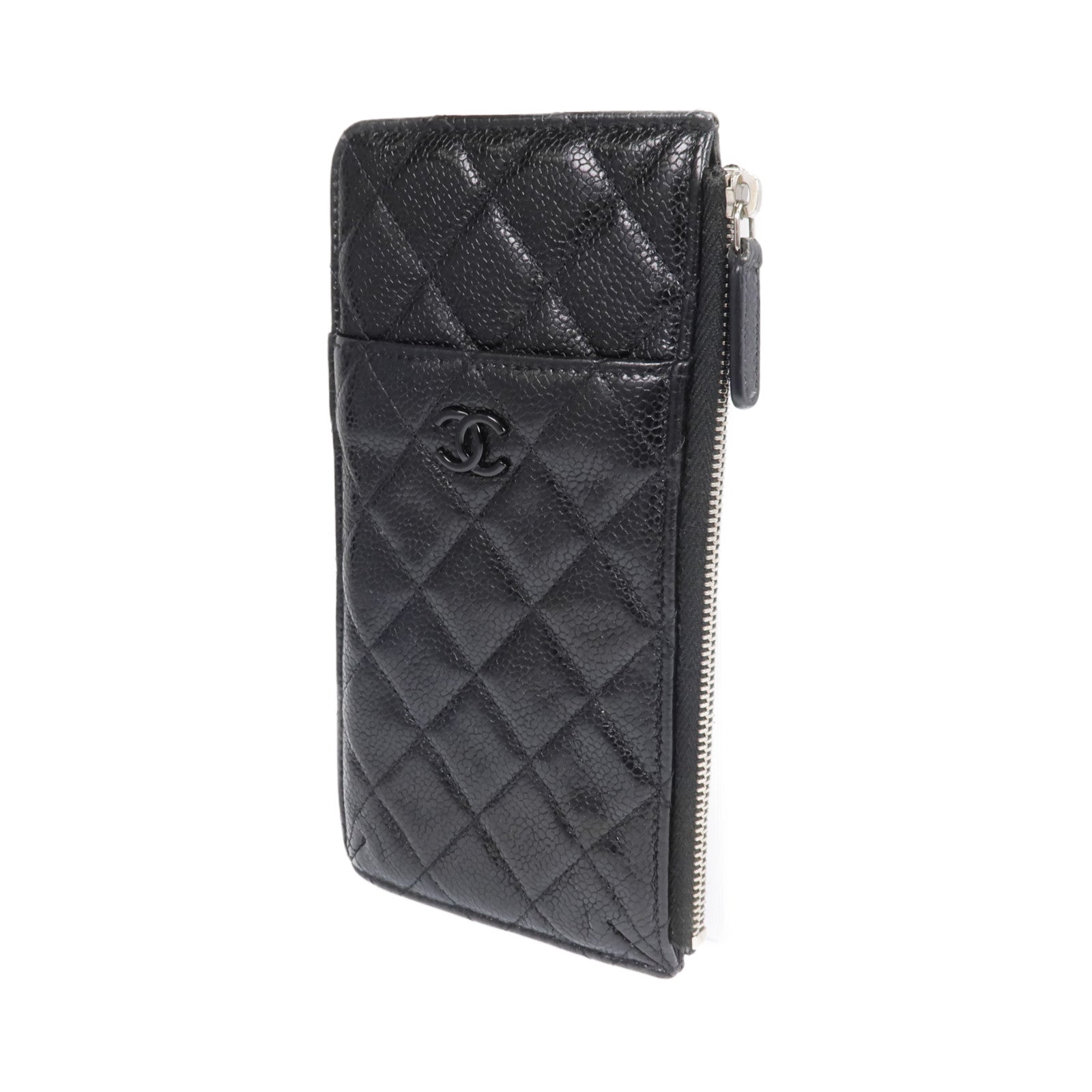 CHANEL 【激減優惠】牛皮皮革Phone Zipper Wallet銀扣長錢包