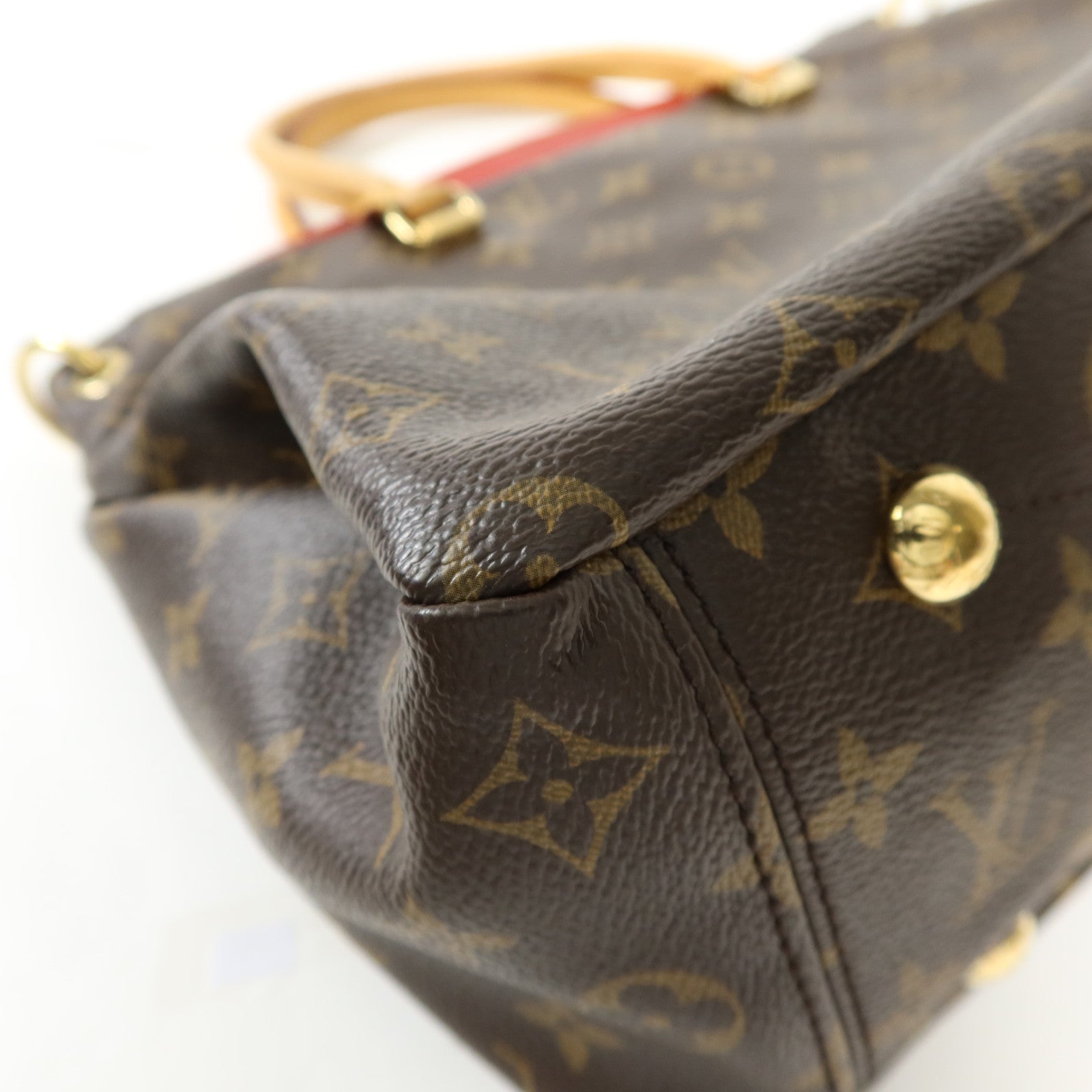 LOUIS VUITTON Monogram Pallas金扣手挽肩背兩用袋棕色/紅色