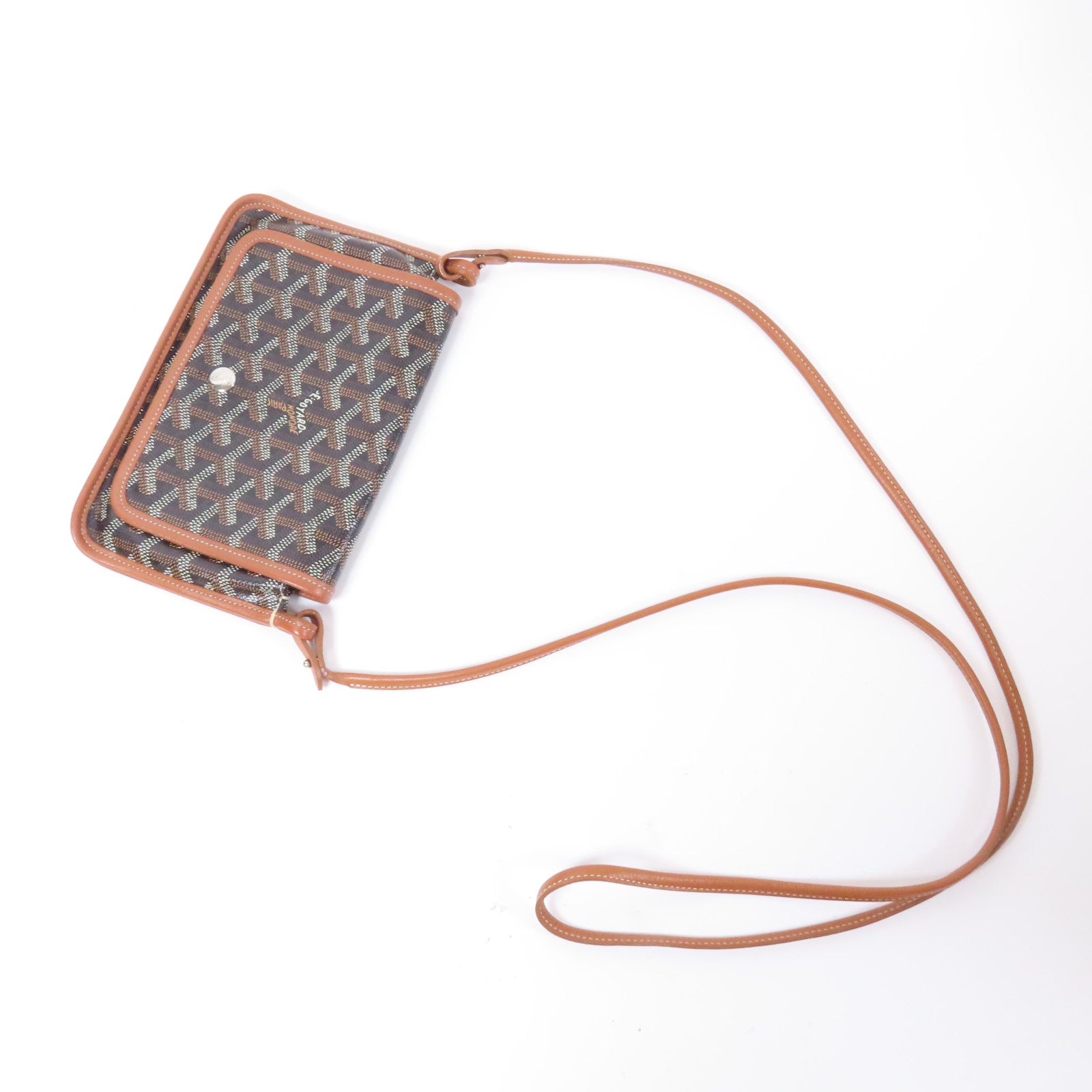 GOYARD 塗層帆布Plumet銀扣肩背袋肩背袋/啡色