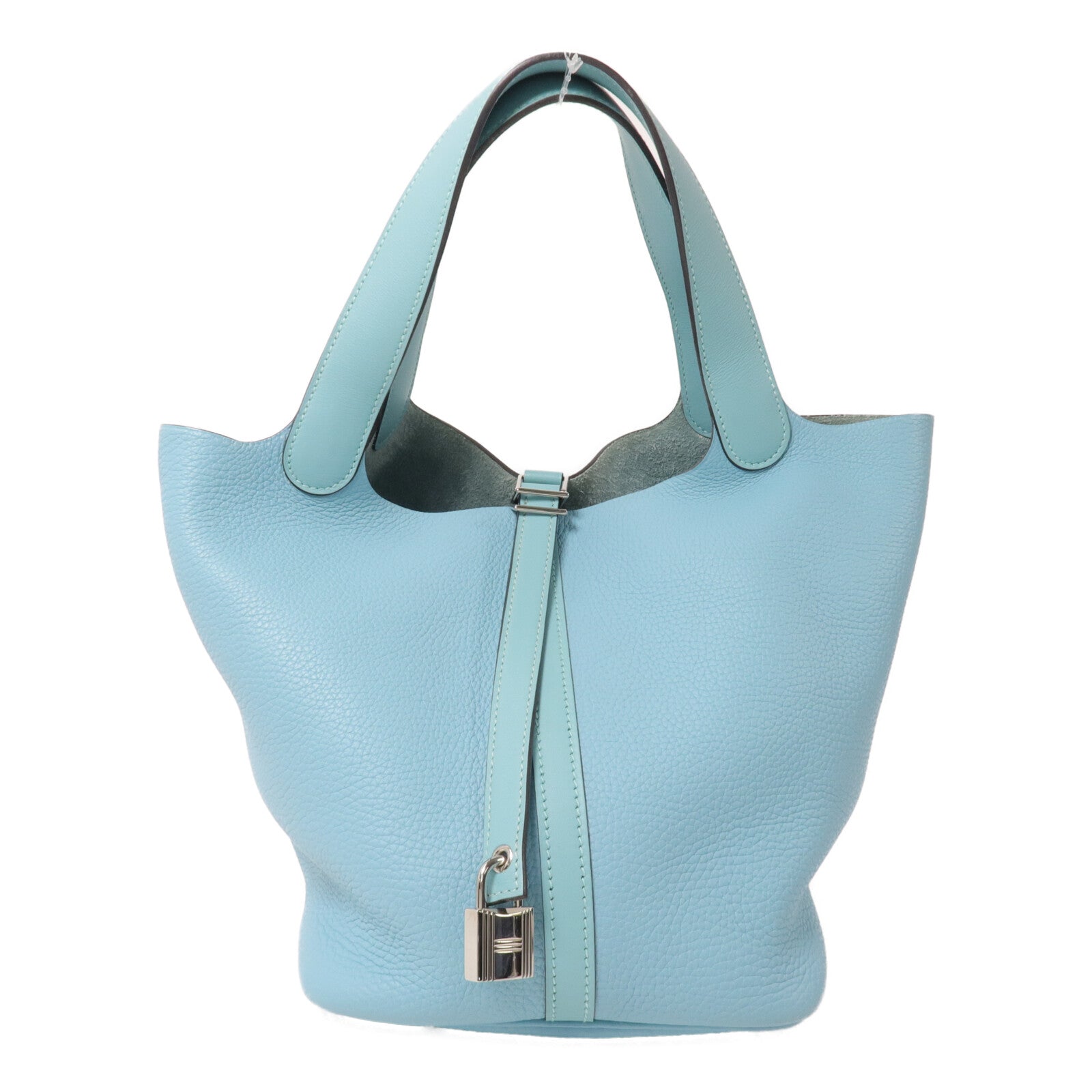 HERMES Clemence皮革Picotin MM扣手挽袋Bleu Atoll