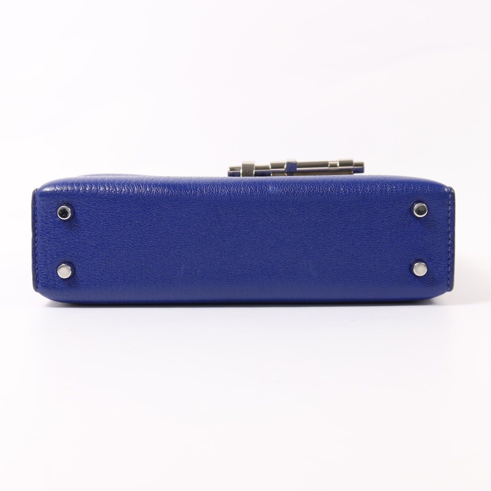 HERMES Chevre皮革Verrou Mini銀扣鏈帶肩背袋Bleu Electrique