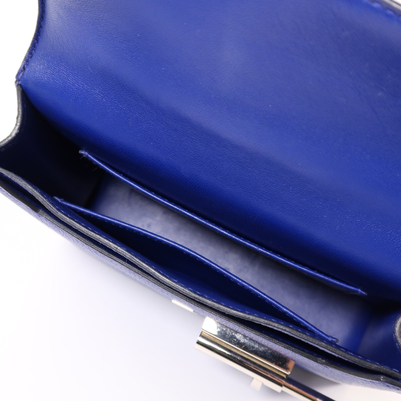 HERMES Chevre皮革Verrou Mini銀扣鏈帶肩背袋Bleu Electrique