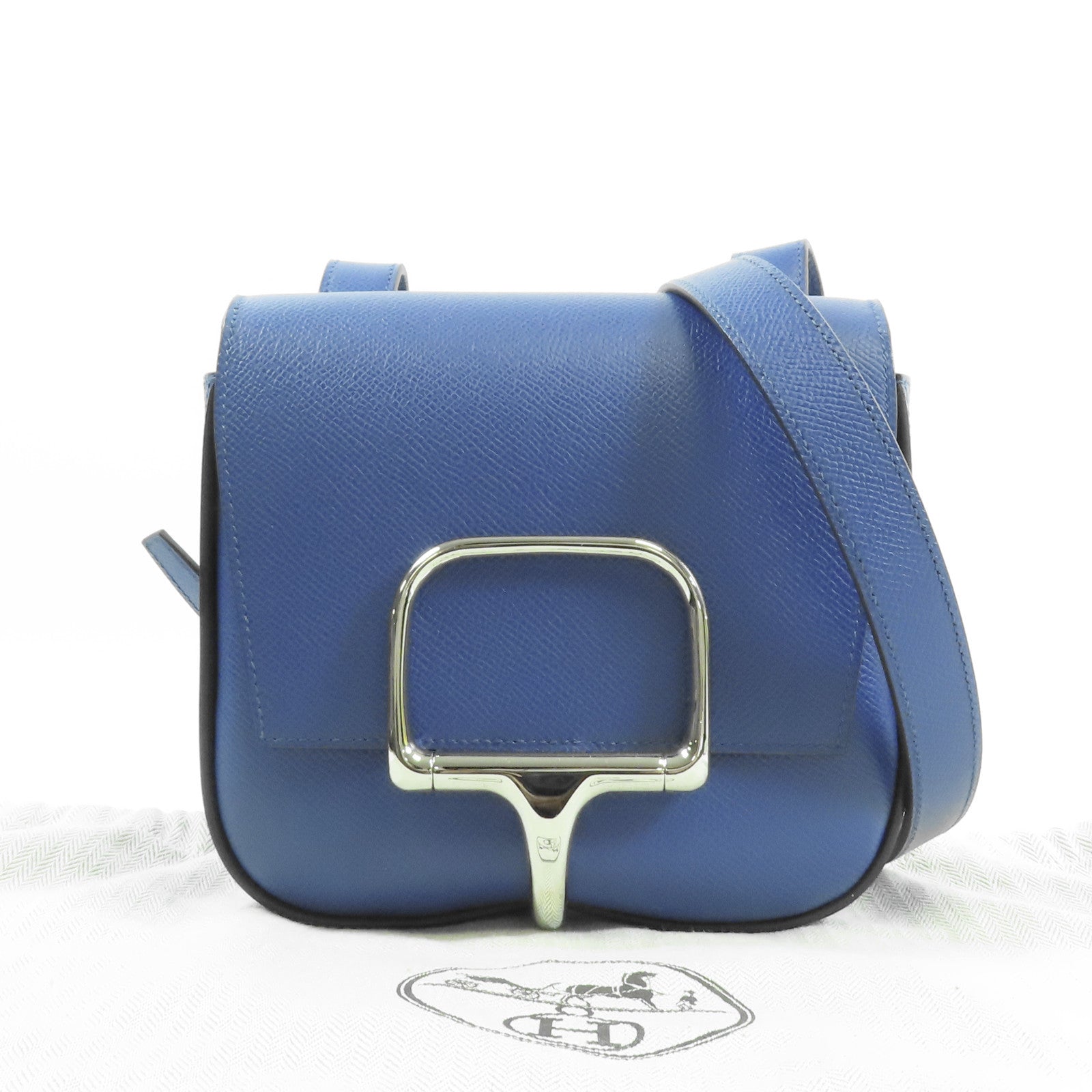 HERMES 【激減優惠】Epsom皮革Della Cavalleria銀扣肩背袋Bleu France藍色