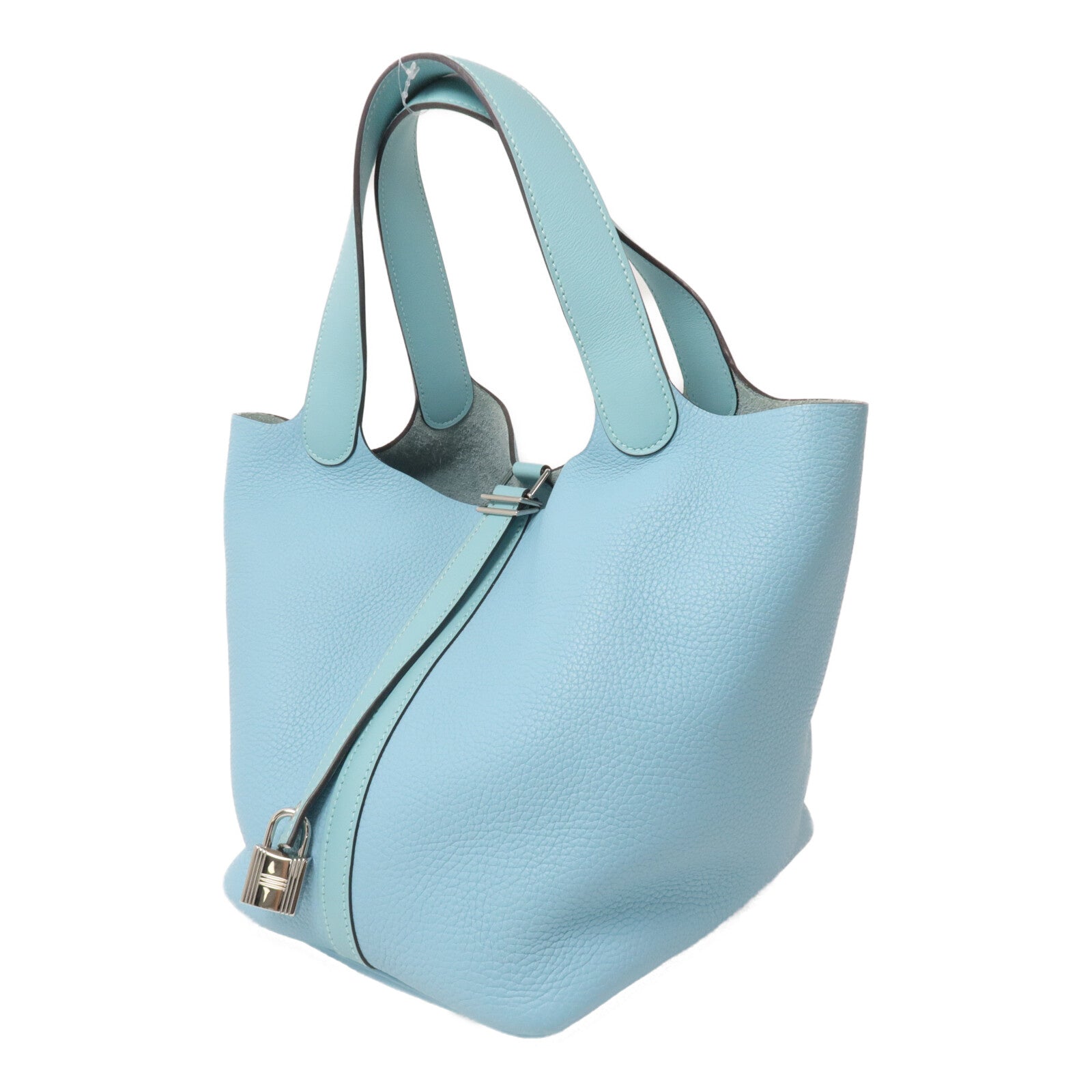 HERMES Clemence皮革Picotin MM扣手挽袋Bleu Atoll