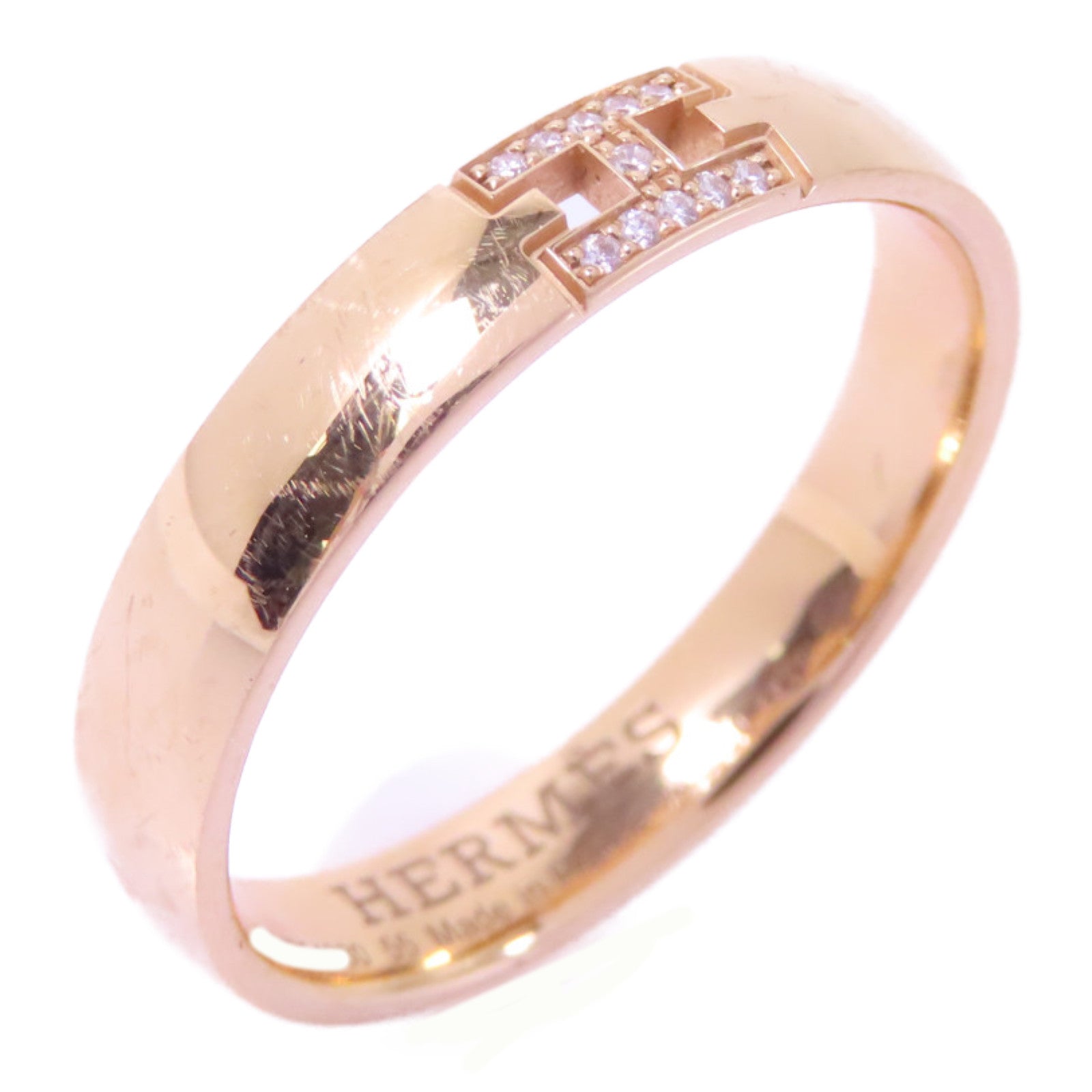 HERMES 18K玫瑰金Herakles Ring 0.03ct鑽石戒指Hermes#55 US#7.25