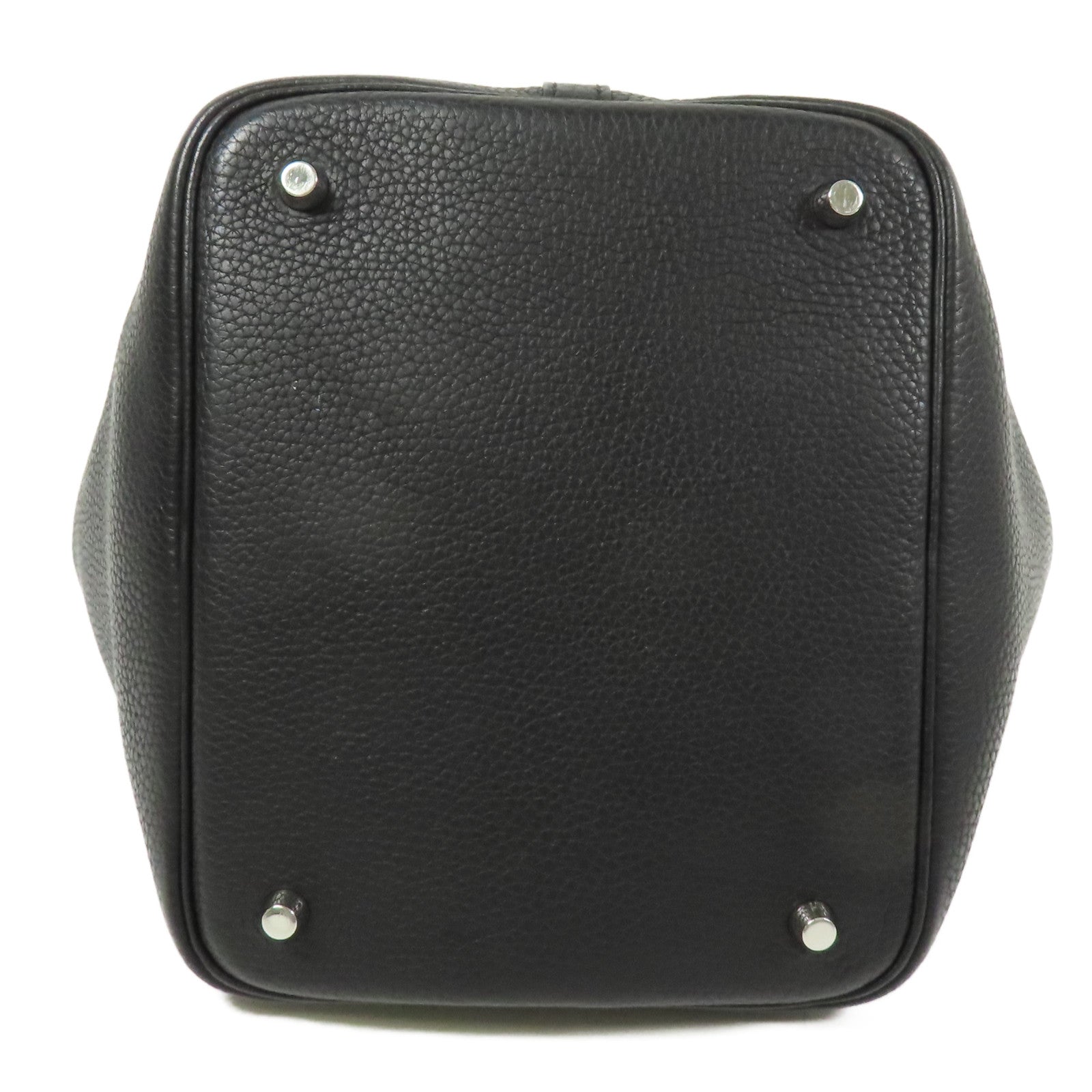 HERMES PHW Picotin MM Hand Bag/Bucket Tote Bag Clemence Leather Black
