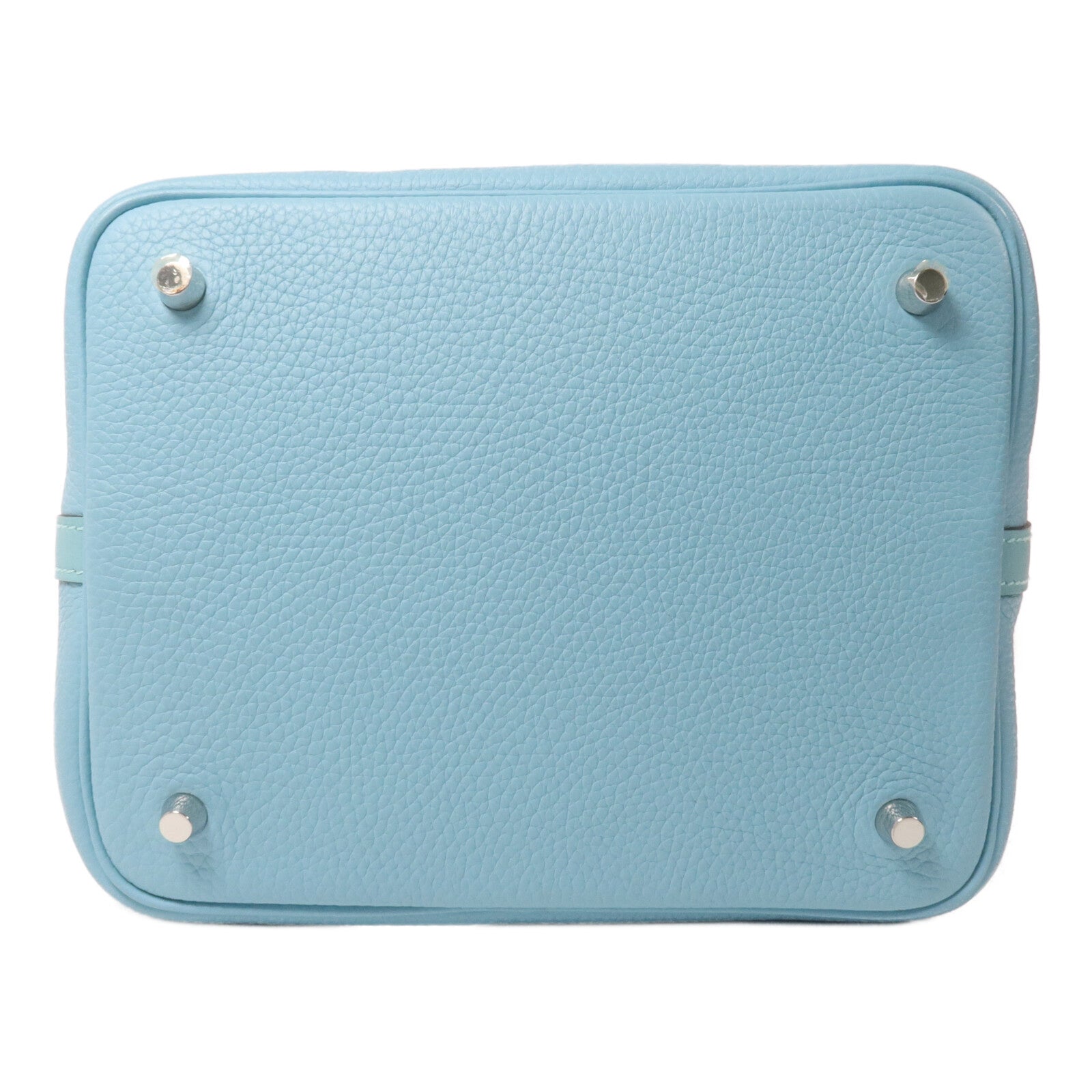 HERMES Clemence皮革Picotin MM扣手挽袋Bleu Atoll