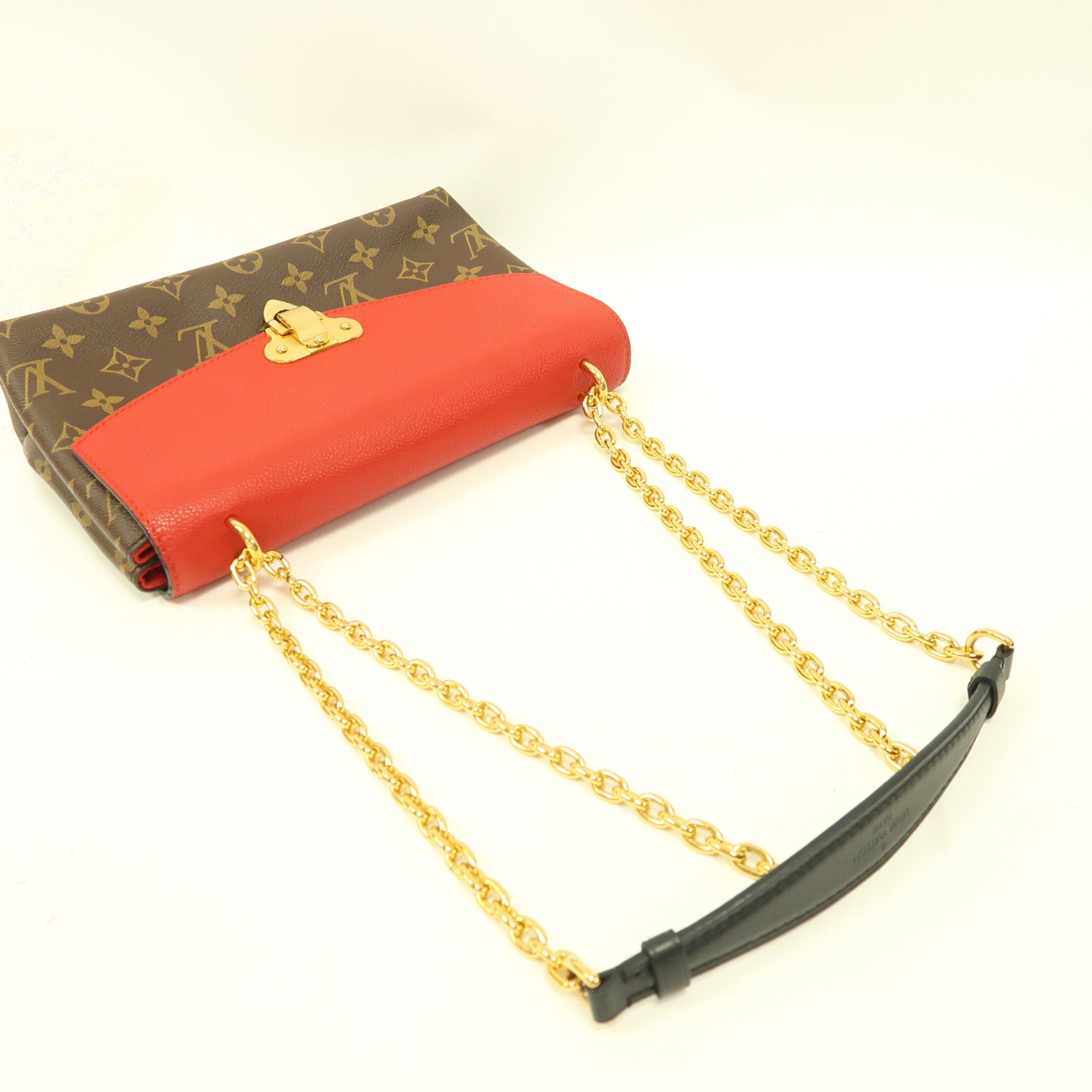 LOUIS VUITTON Monogram Saint Placide金扣鏈帶肩背袋啡色/紅色