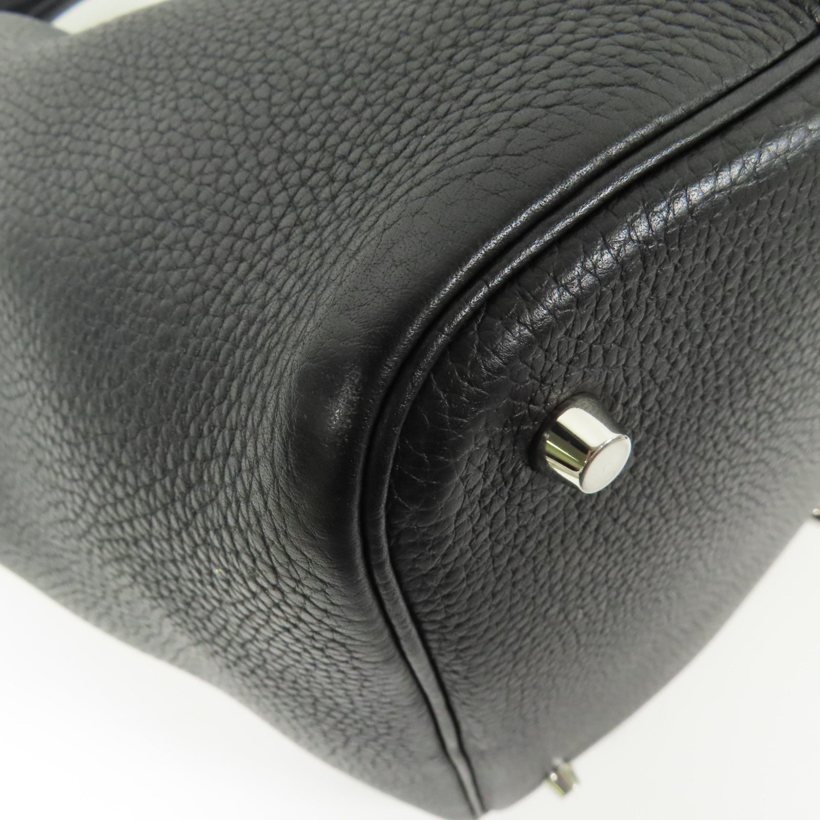 HERMES PHW Picotin MM Hand Bag/Bucket Tote Bag Clemence Leather Black