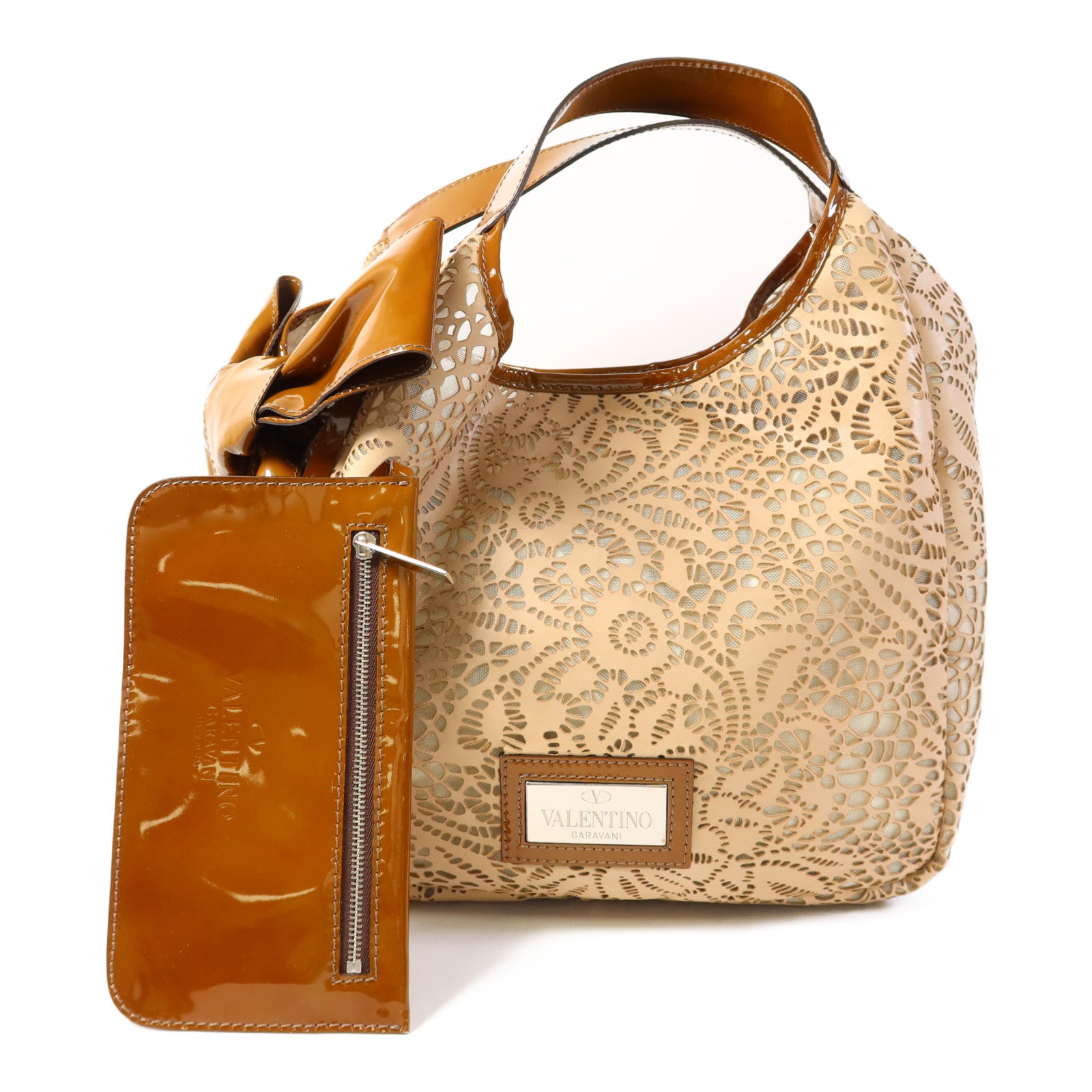 Valentino 牛皮皮革/漆皮皮革Handbag銀扣肩背袋