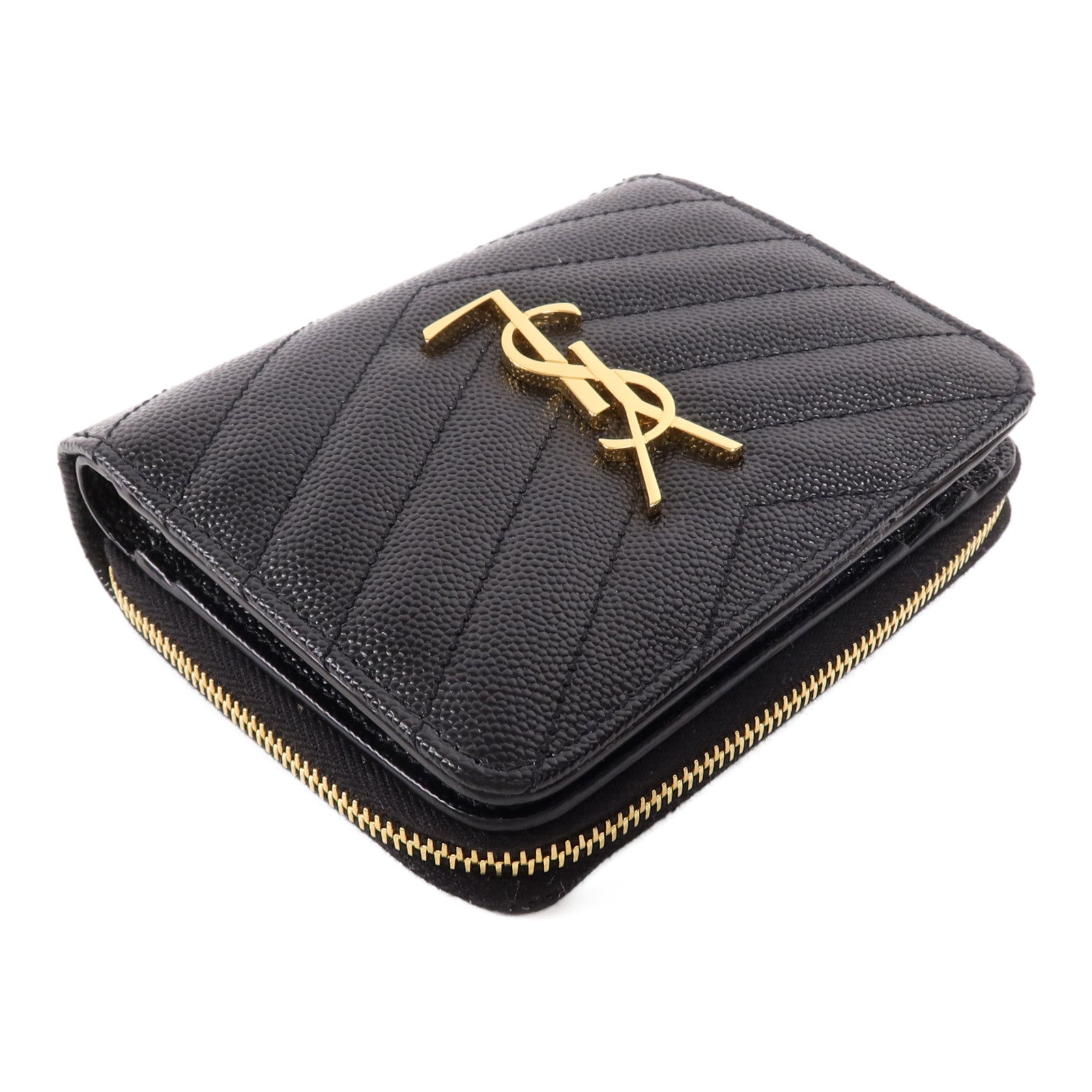 SAINT LAURENT 牛皮皮革Cassandre Matelasse Wallet金扣錢包