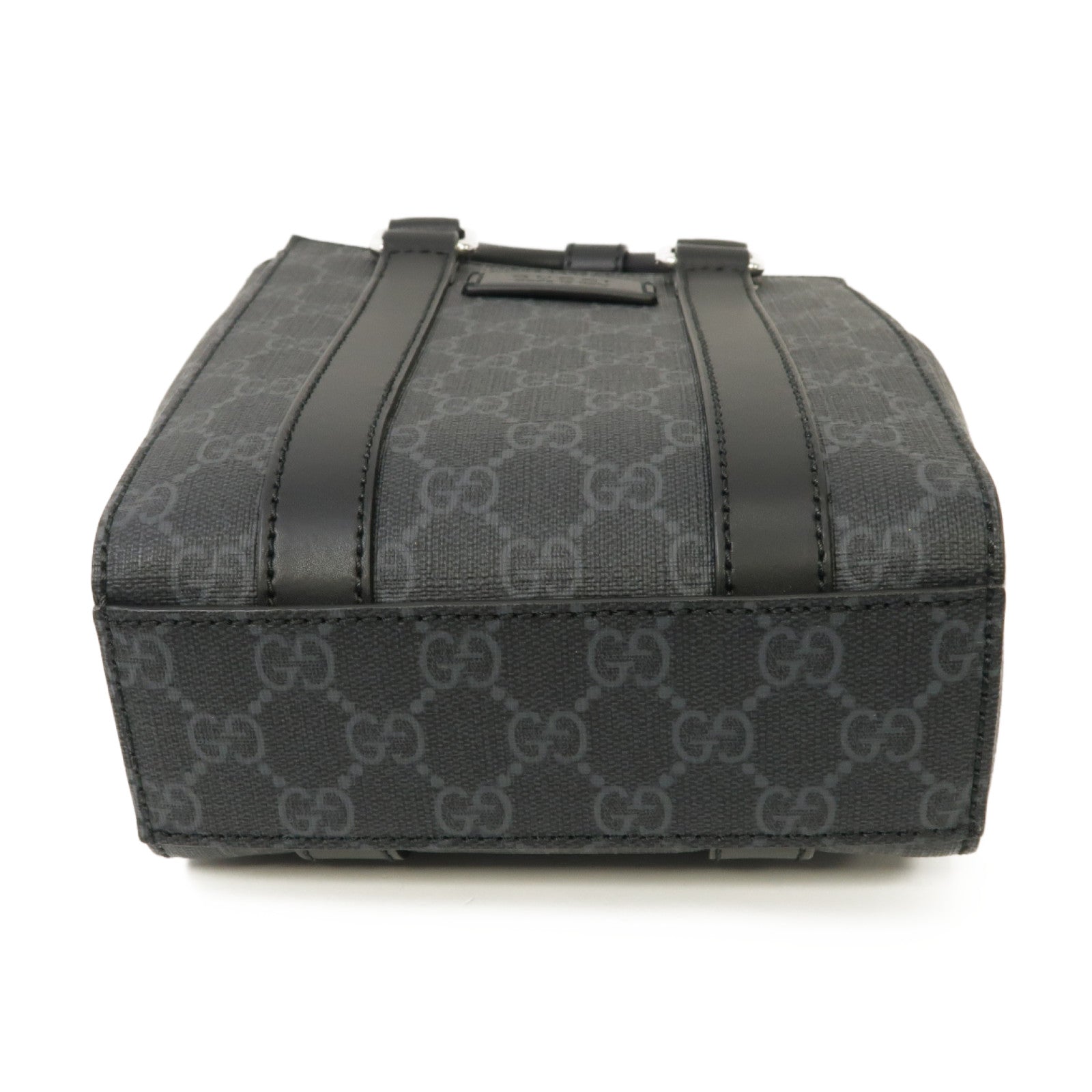 GUCCI 塗層帆布/皮革GG Supreme Mini Tote銀扣手挽肩背兩用袋黑色