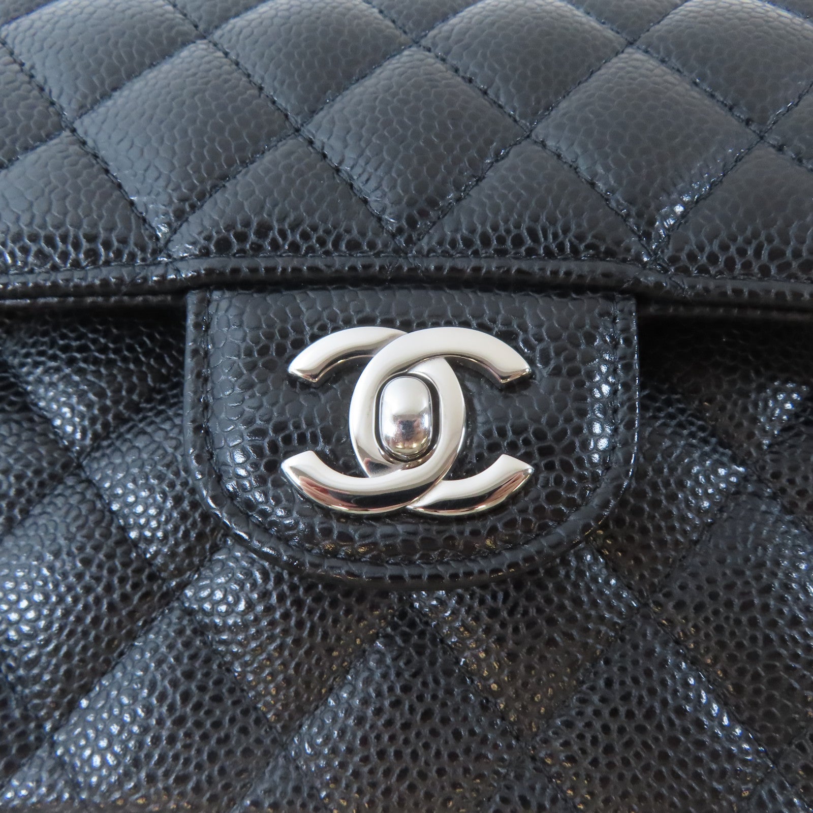 CHANEL 菱格牛皮皮革Classic 23銀扣鏈帶肩背袋黑色