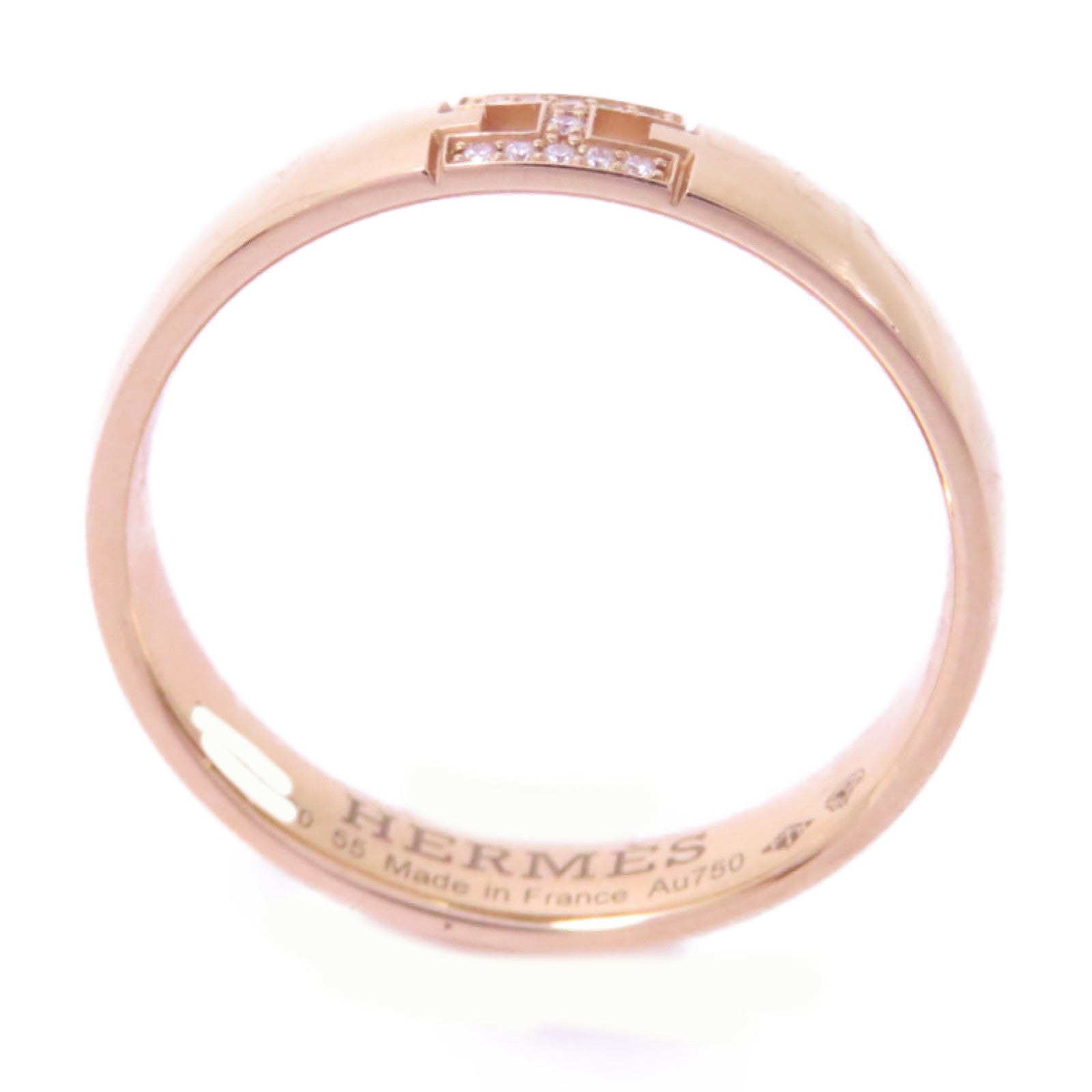 HERMES 18K玫瑰金Herakles Ring 0.03ct鑽石戒指Hermes#55 US#7.25