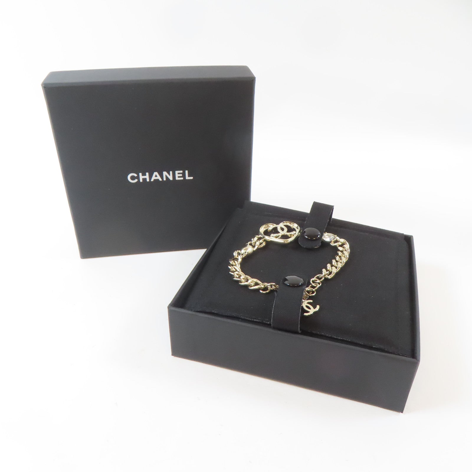 CHANEL 金屬/水晶Bracelet手鏈金色#17.5cm