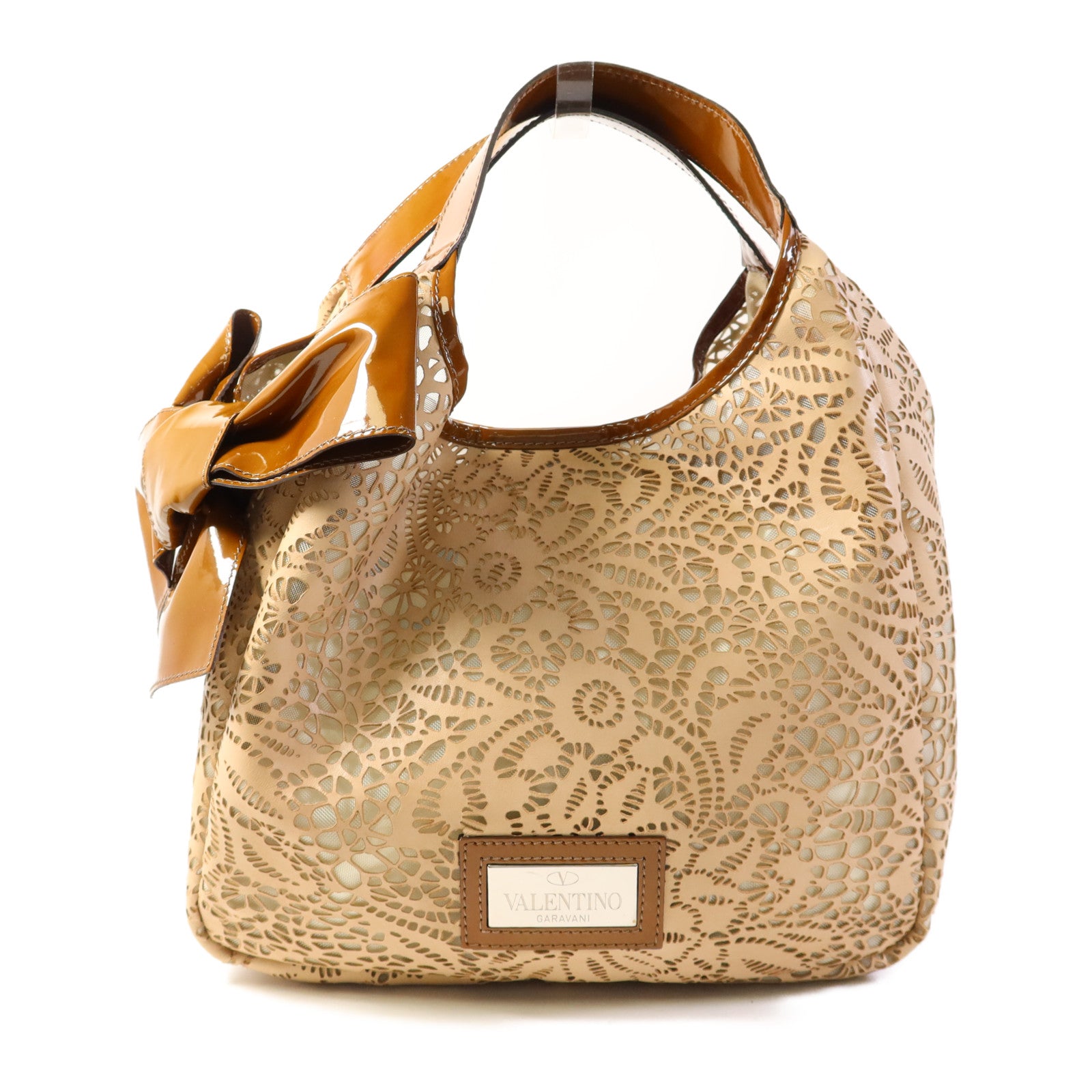 Valentino 牛皮皮革/漆皮皮革Handbag銀扣肩背袋