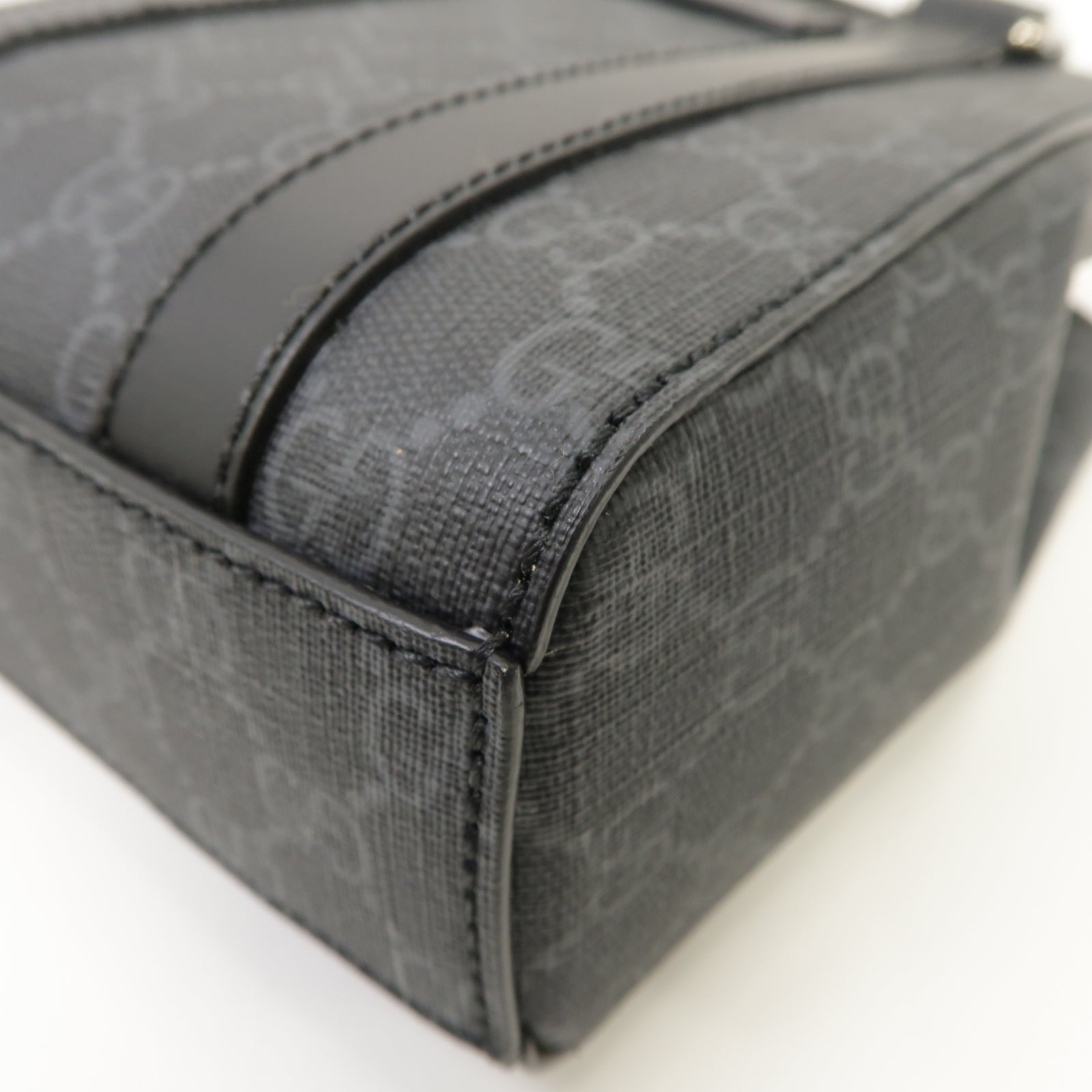 GUCCI 塗層帆布/皮革GG Supreme Mini Tote銀扣手挽肩背兩用袋黑色