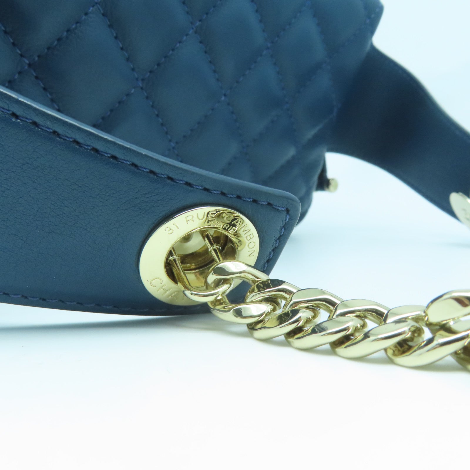 CHANEL 【激減優惠】菱格牛皮皮革Waist Bag金扣腰包藍色