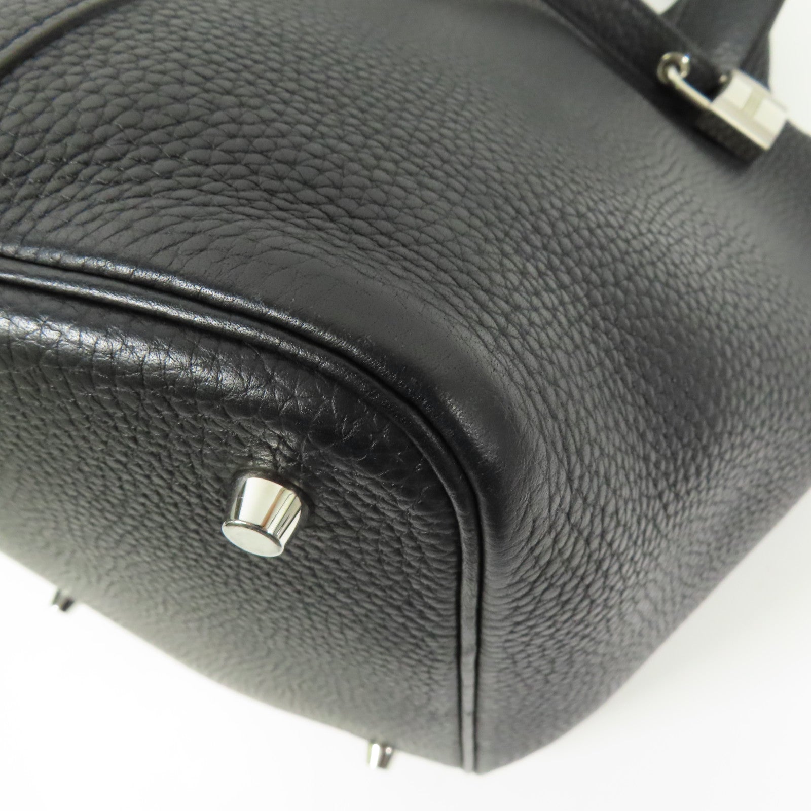 HERMES PHW Picotin MM Hand Bag/Bucket Tote Bag Clemence Leather Black