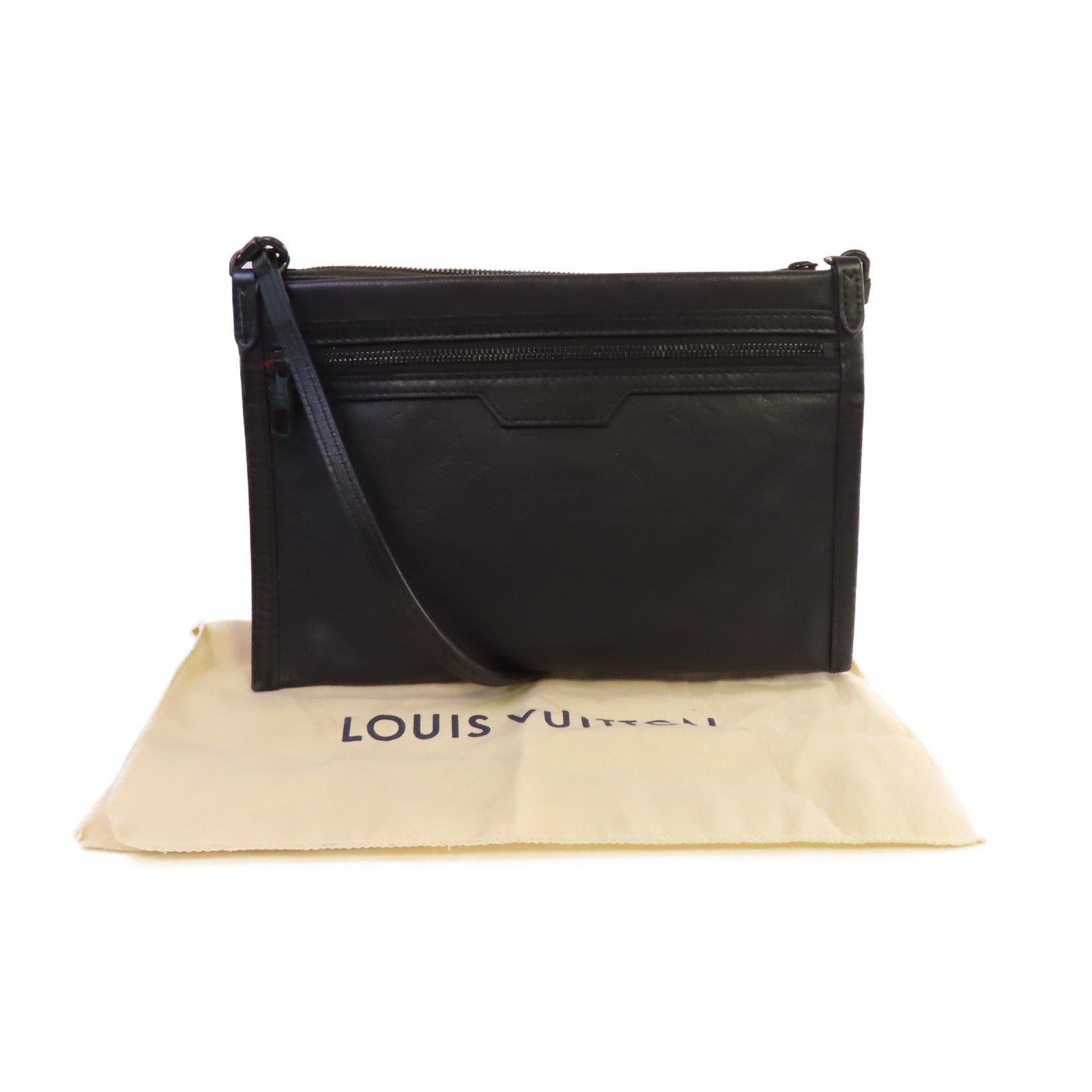 LOUIS VUITTON Monogram Shadow Flat Messenger Shoulder Bag肩背袋黑色/軍綠色