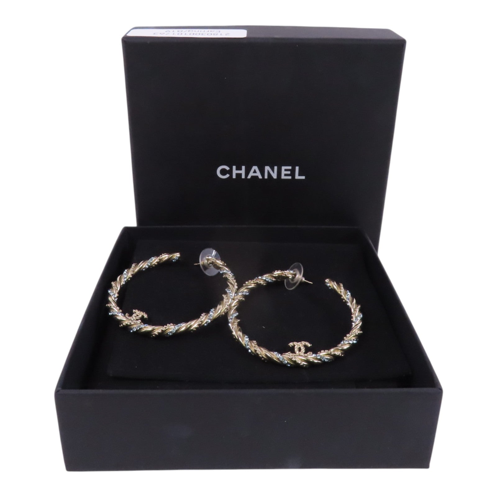 CHANEL 金屬/水鑽Hoop Earrings金扣耳環