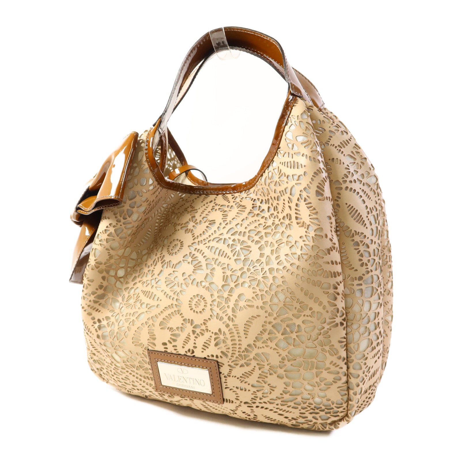 Valentino 牛皮皮革/漆皮皮革Handbag銀扣肩背袋