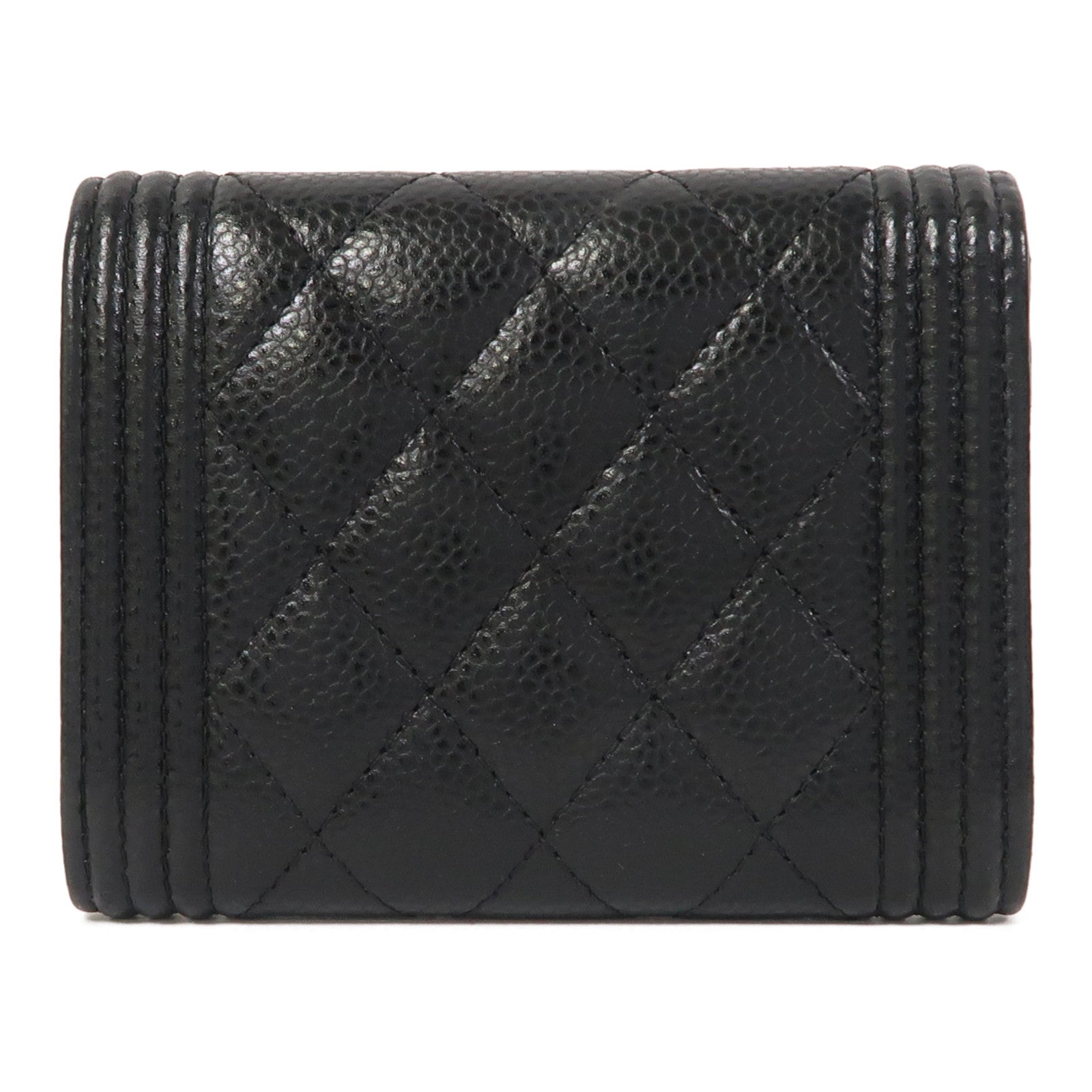 CHANEL 菱格牛皮皮革Boy Chanel Flap Card Holder金扣卡片套黑色