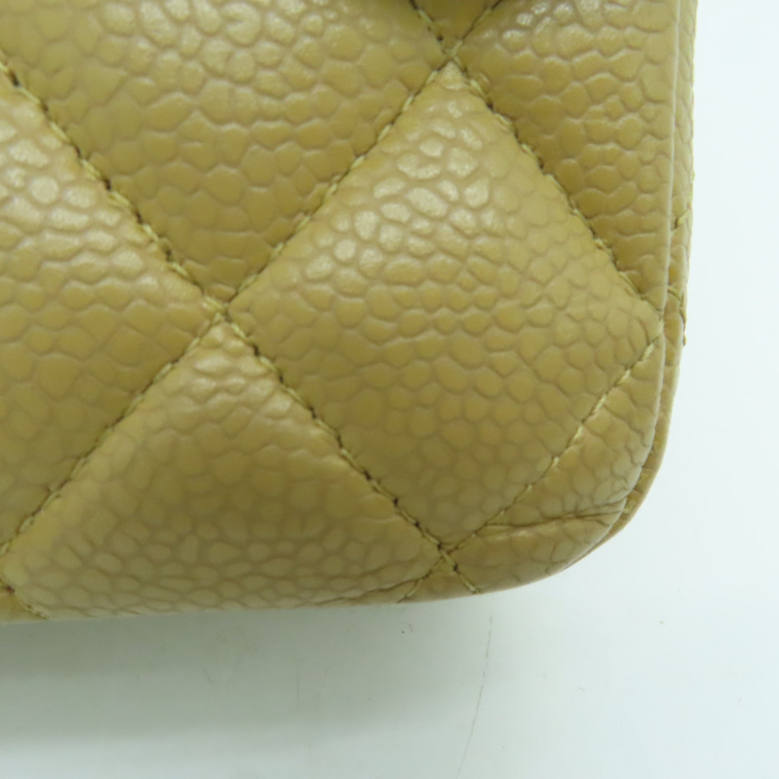 CHANEL 菱格Caviar皮革Chain Shoulder Bag金扣链带肩背袋米色