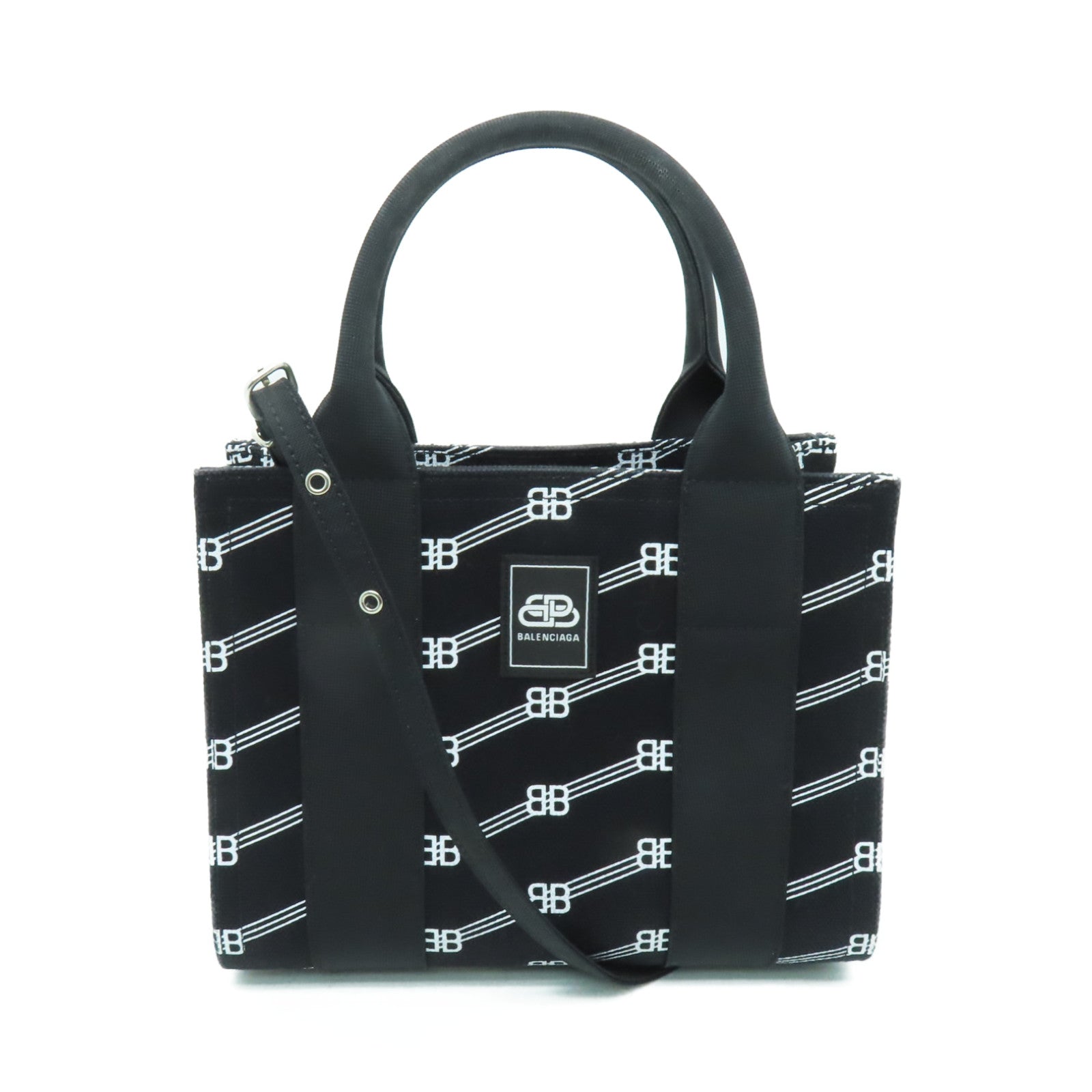 BALENCIAGA 【清倉大減價】帆布Shoulder Bag銀扣手挽肩背兩用袋黑色