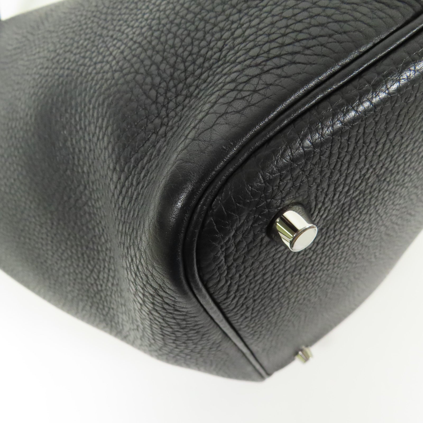 HERMES PHW Picotin MM Hand Bag/Bucket Tote Bag Clemence Leather Black