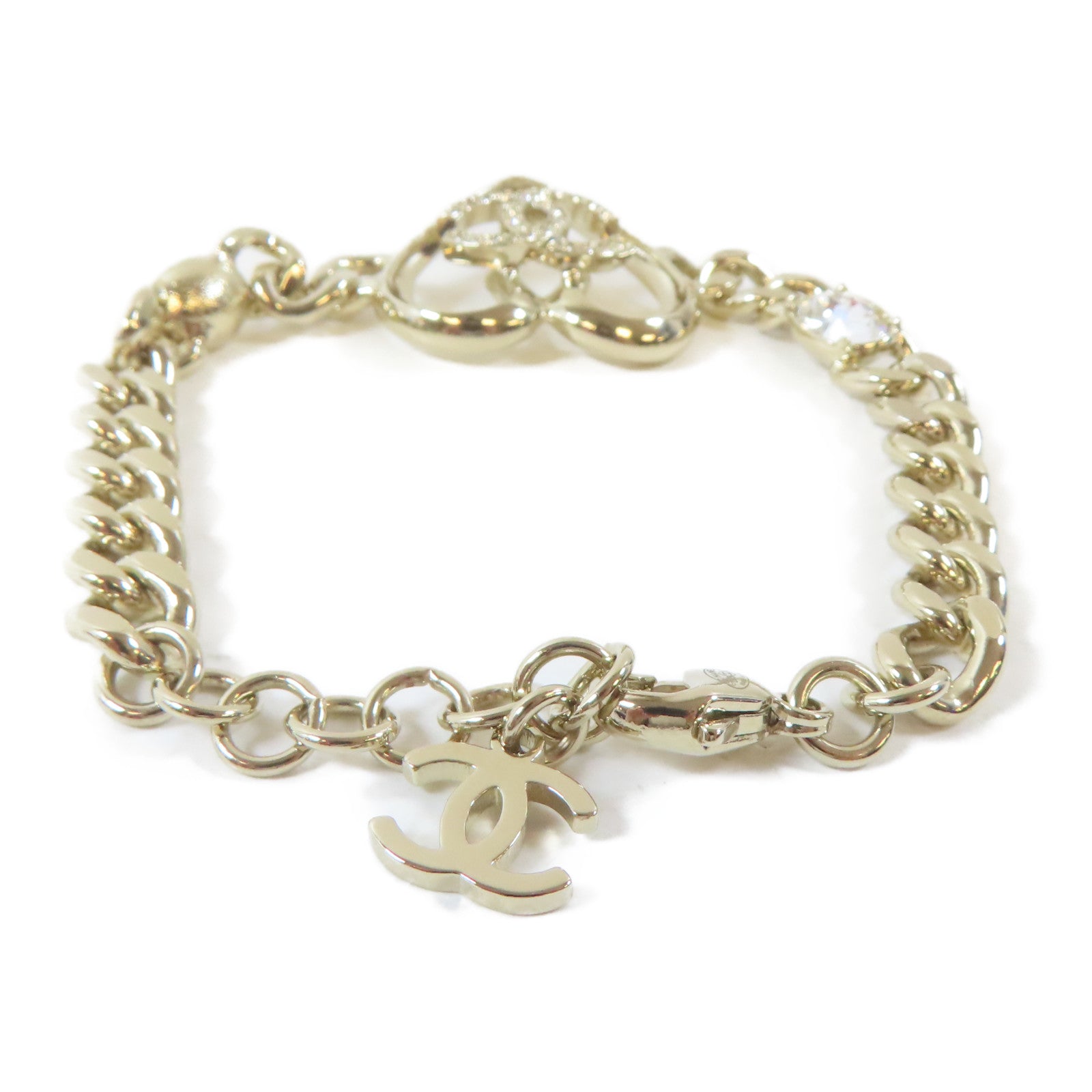 CHANEL 金屬/水晶Bracelet手鏈金色#17.5cm