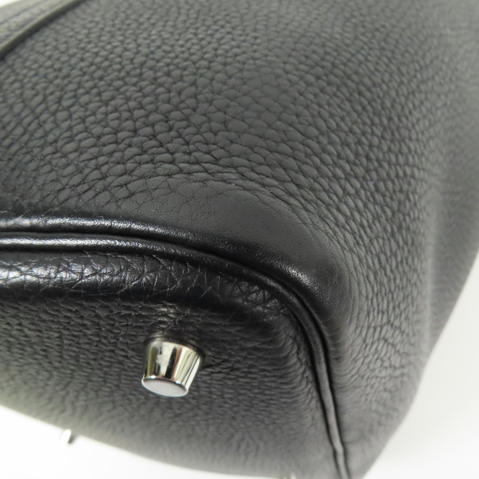 HERMES PHW Picotin MM Hand Bag/Bucket Tote Bag Clemence Leather Black