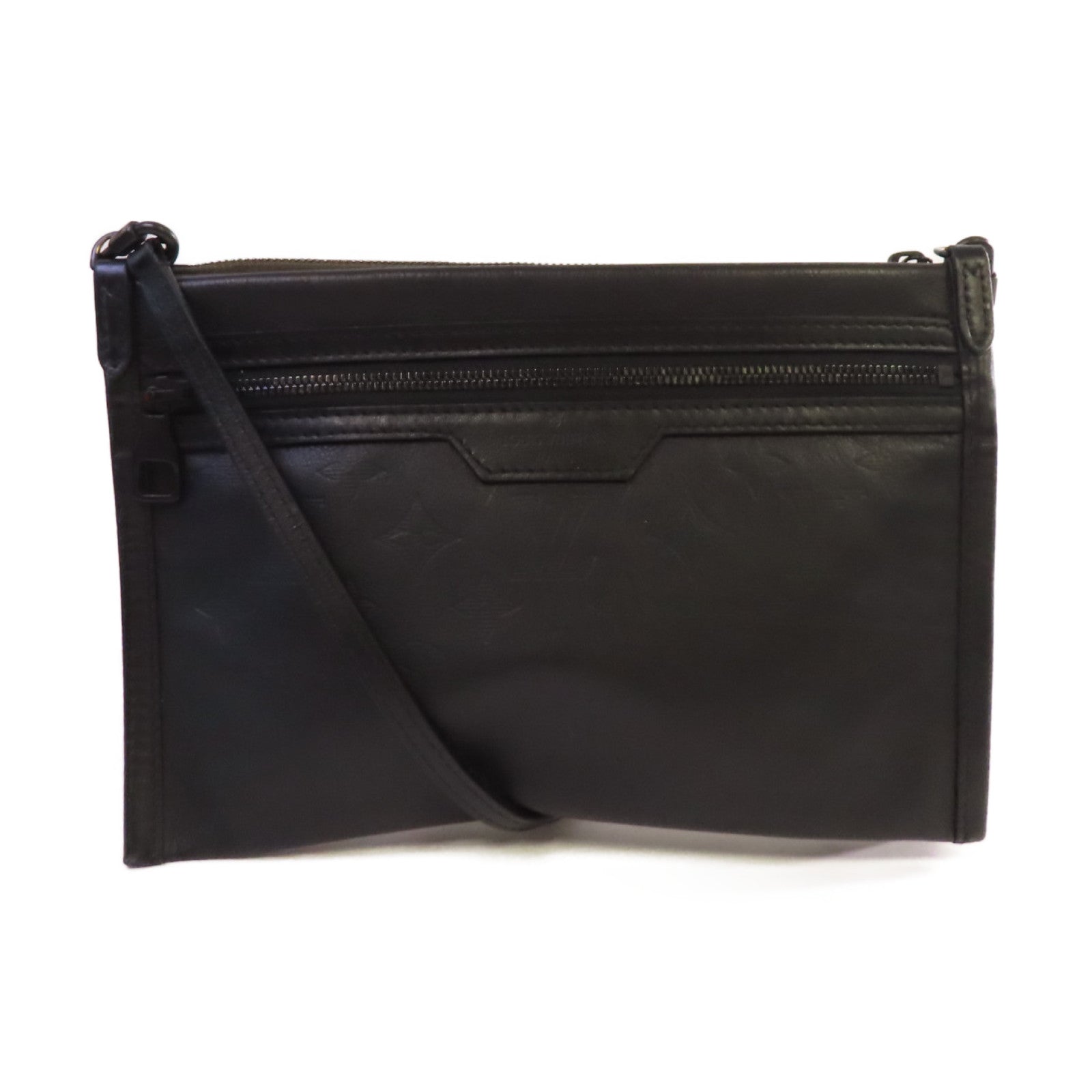 LOUIS VUITTON Monogram Shadow Flat Messenger Shoulder Bag肩背袋黑色/軍綠色