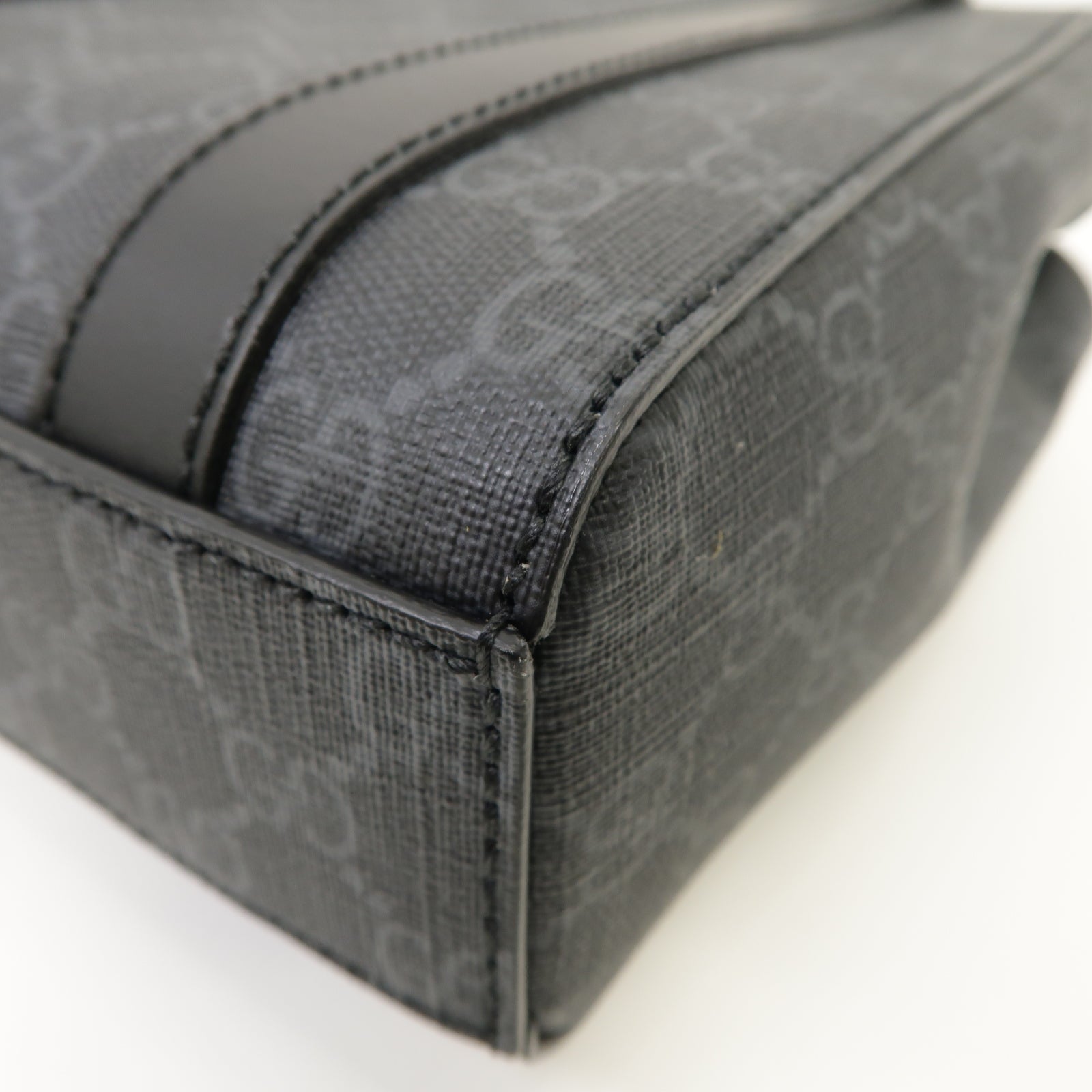 GUCCI 塗層帆布/皮革GG Supreme Mini Tote銀扣手挽肩背兩用袋黑色