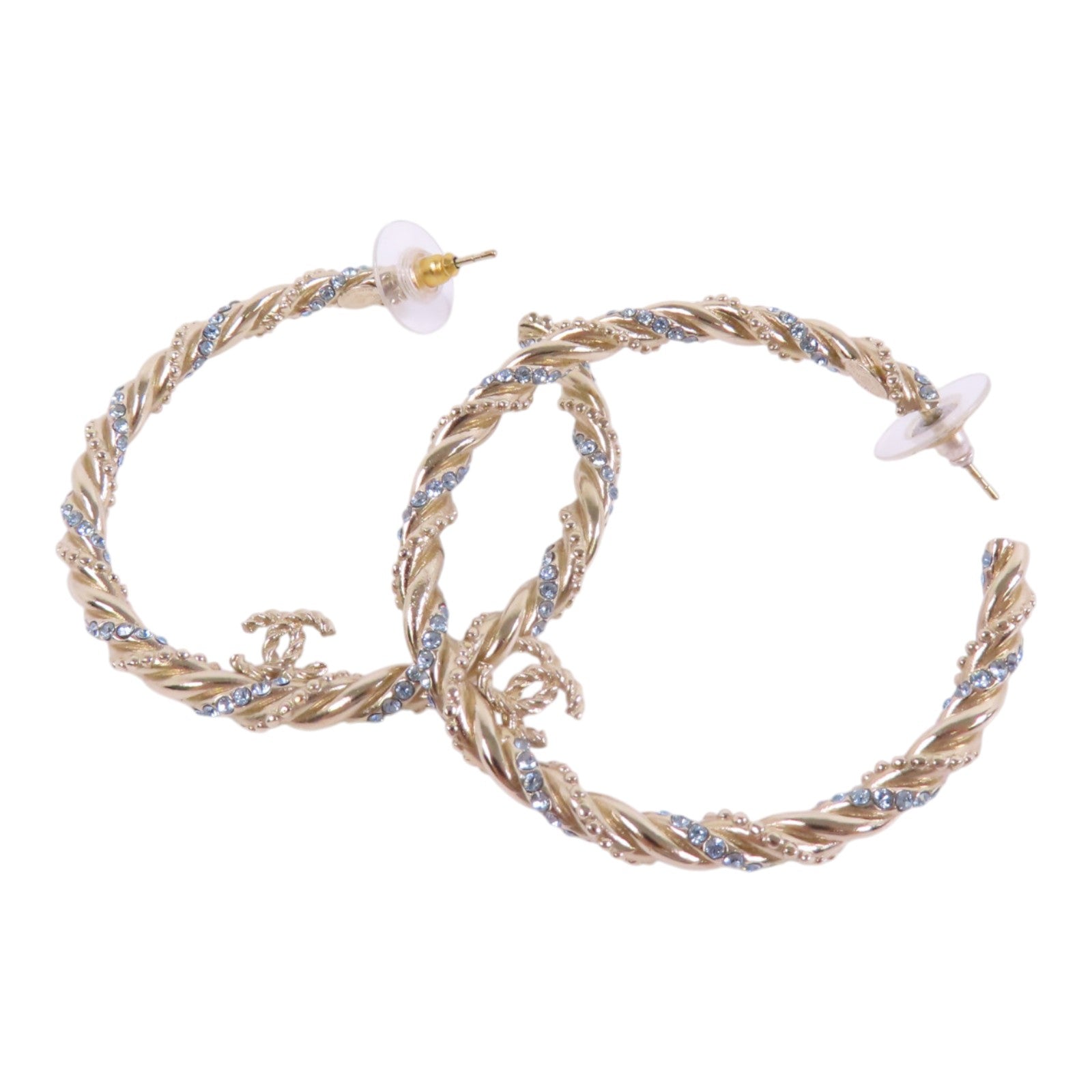 CHANEL 金屬/水鑽Hoop Earrings金扣耳環
