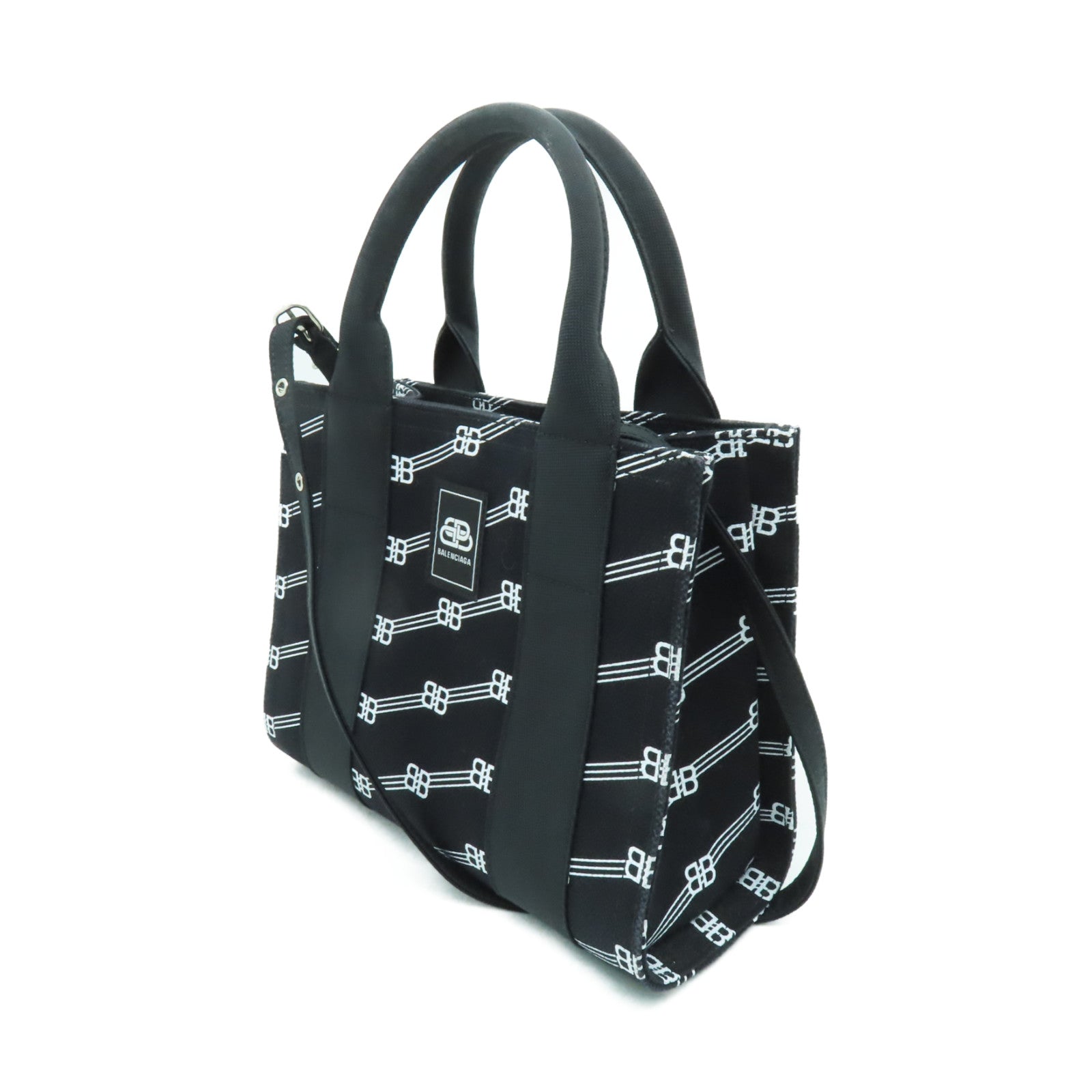 BALENCIAGA 【清倉大減價】帆布Shoulder Bag銀扣手挽肩背兩用袋黑色