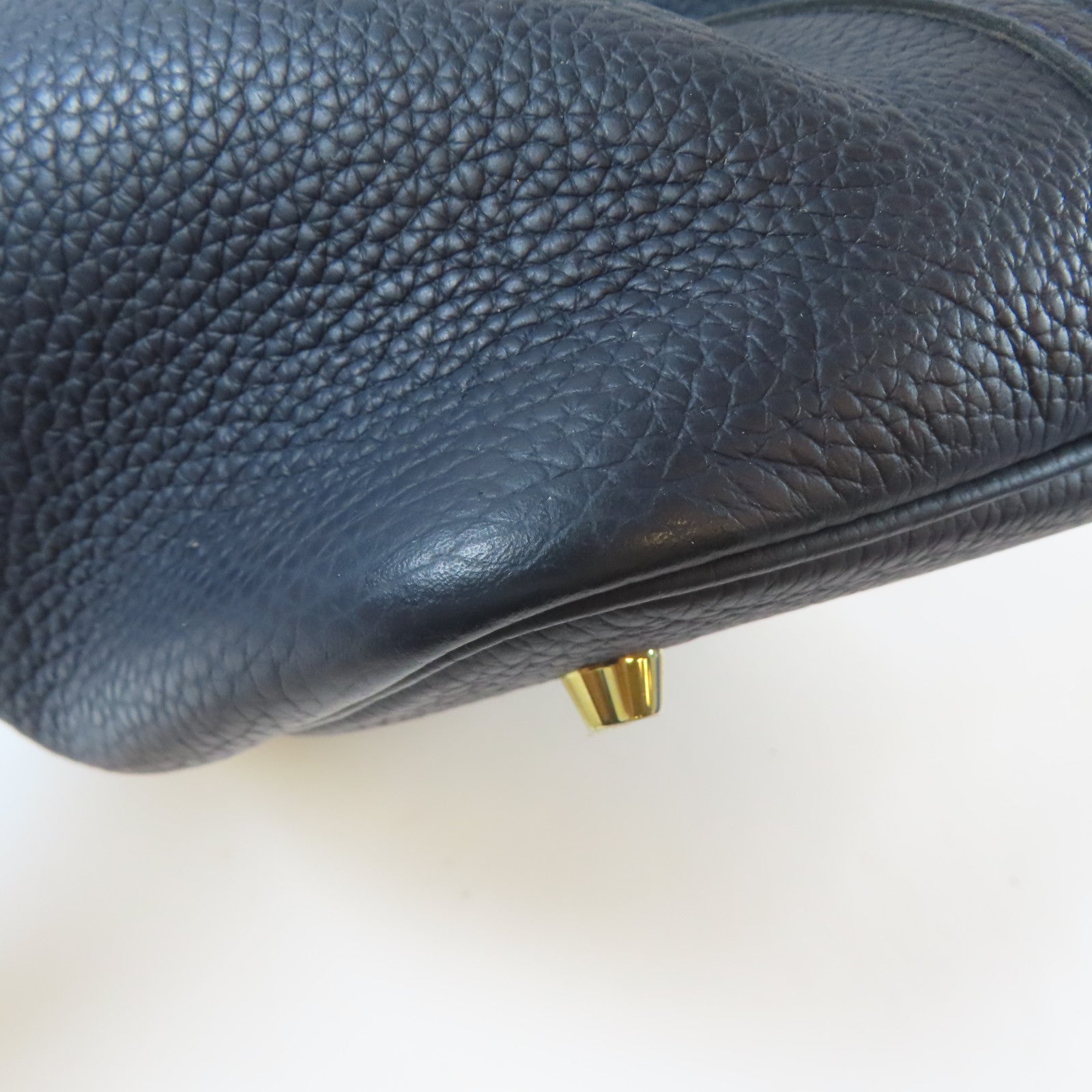 HERMES Clemence皮革Picotin MM金扣手挽袋深藍色