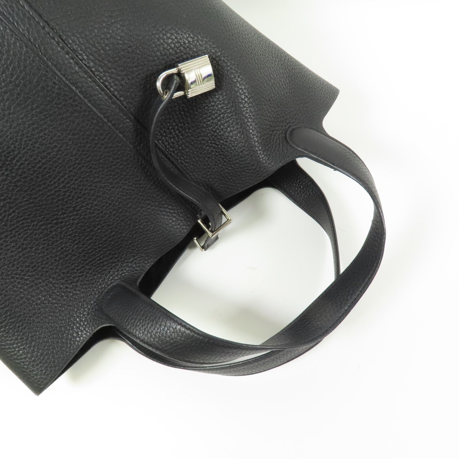 HERMES PHW Picotin MM Hand Bag/Bucket Tote Bag Clemence Leather Black