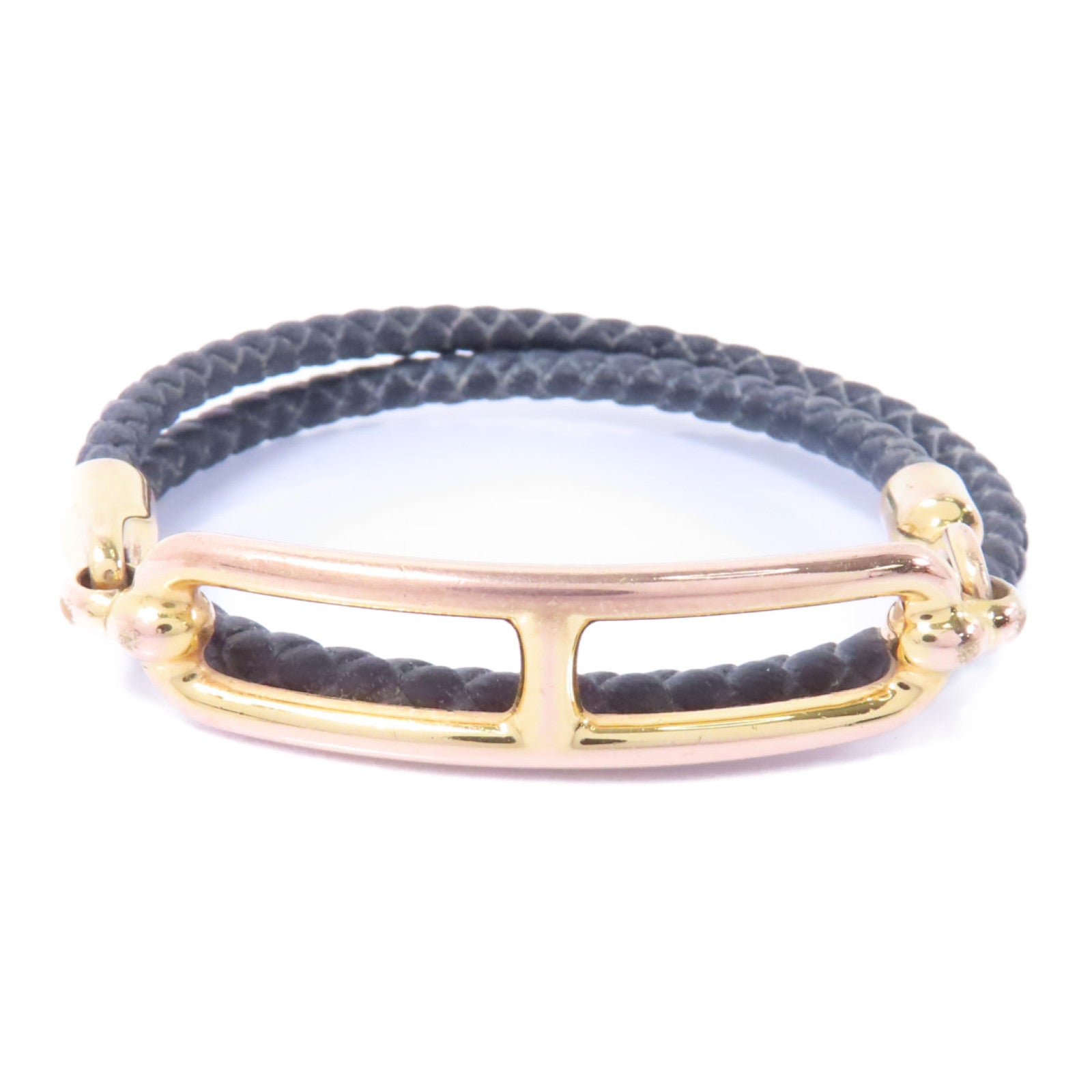 HERMES 【激減優惠】牛皮皮革/金屬Roulis Double Tour Bracelet手鏈米灰色/金色
