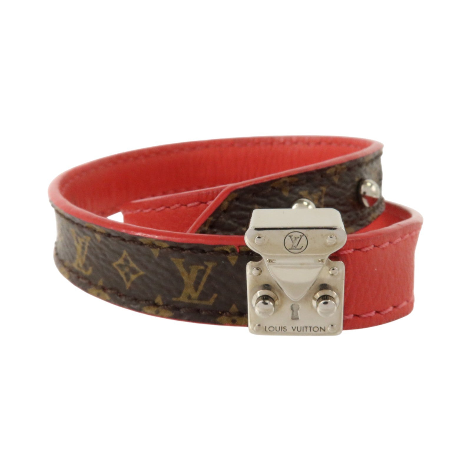 LOUIS VUITTON Monogram/金属Brasle Lockit Double Wrap Bracelet銀扣手鏈