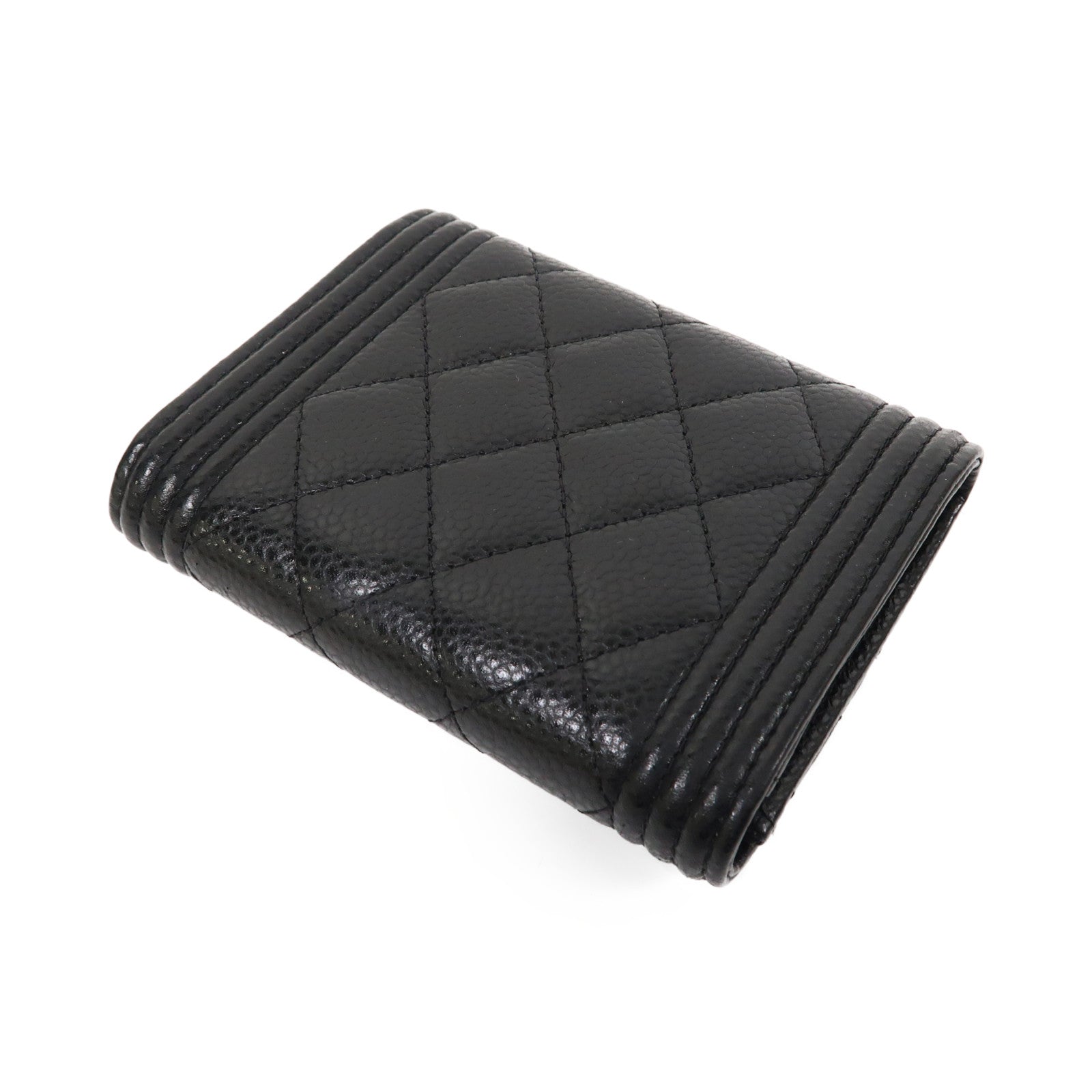 CHANEL 菱格牛皮皮革Boy Chanel Flap Card Holder金扣卡片套黑色