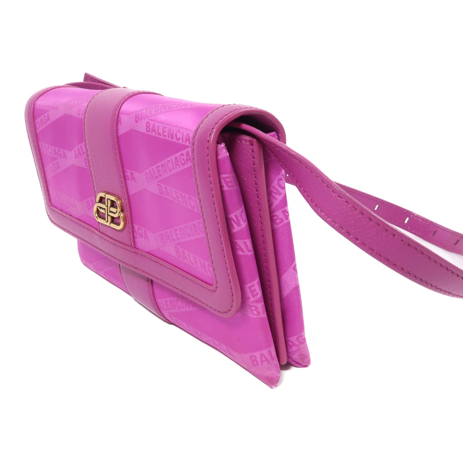 BALENCIAGA GHW Shoulder Bag Nylon/Calfskin Leather 581101 Pink