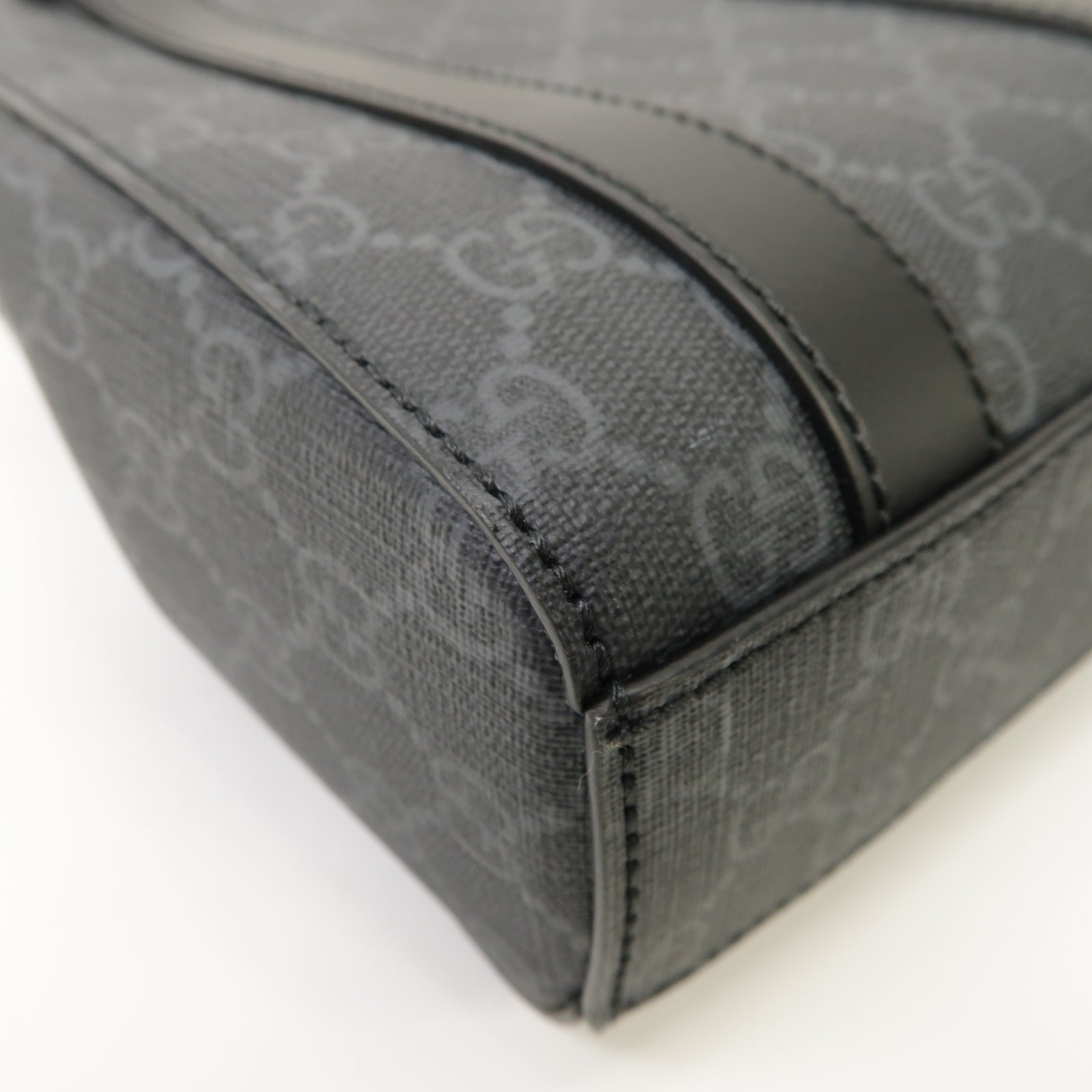 GUCCI 塗層帆布/皮革GG Supreme Mini Tote銀扣手挽肩背兩用袋黑色