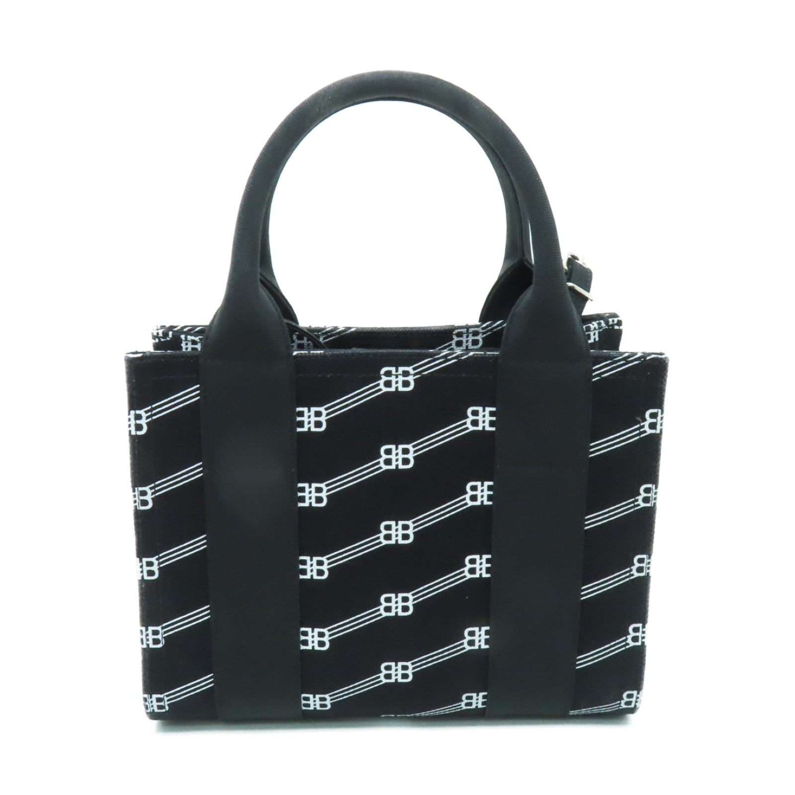 BALENCIAGA 【清倉大減價】帆布Shoulder Bag銀扣手挽肩背兩用袋黑色