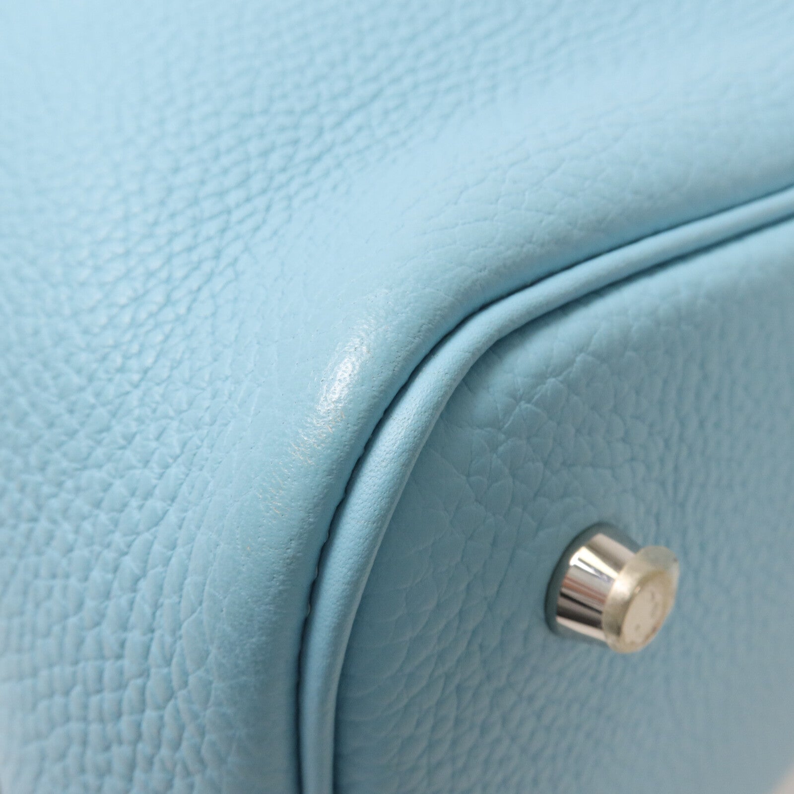 HERMES Clemence皮革Picotin MM扣手挽袋Bleu Atoll