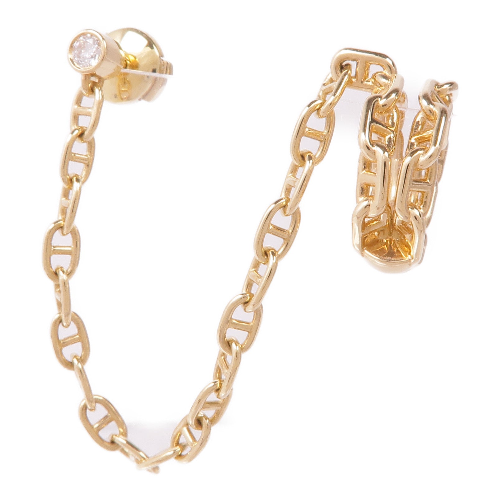 HERMES 18K黃金Chaine d'ancre Calypso right single ear climber earring鑽石耳環