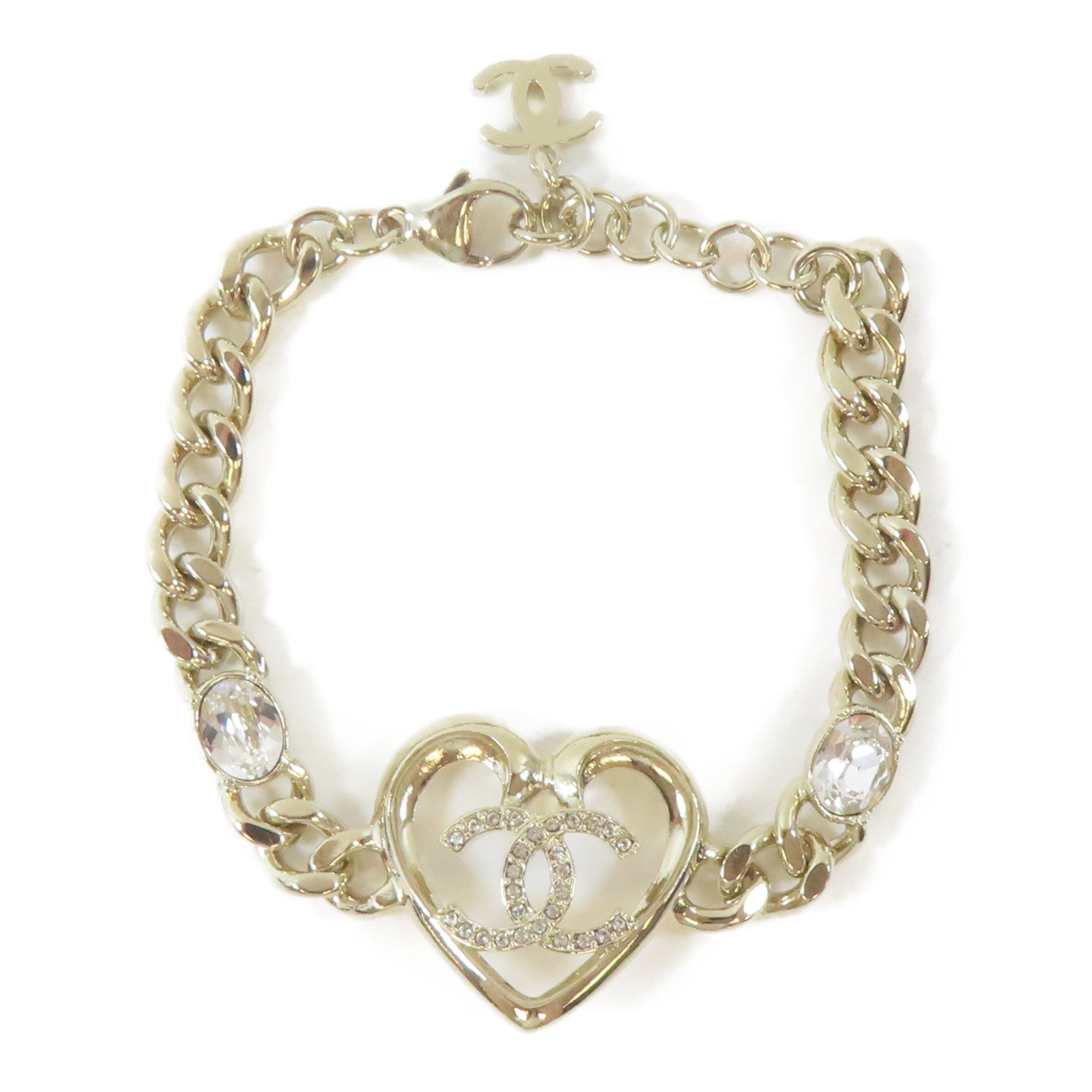CHANEL 金屬/水晶Bracelet手鏈金色#17.5cm