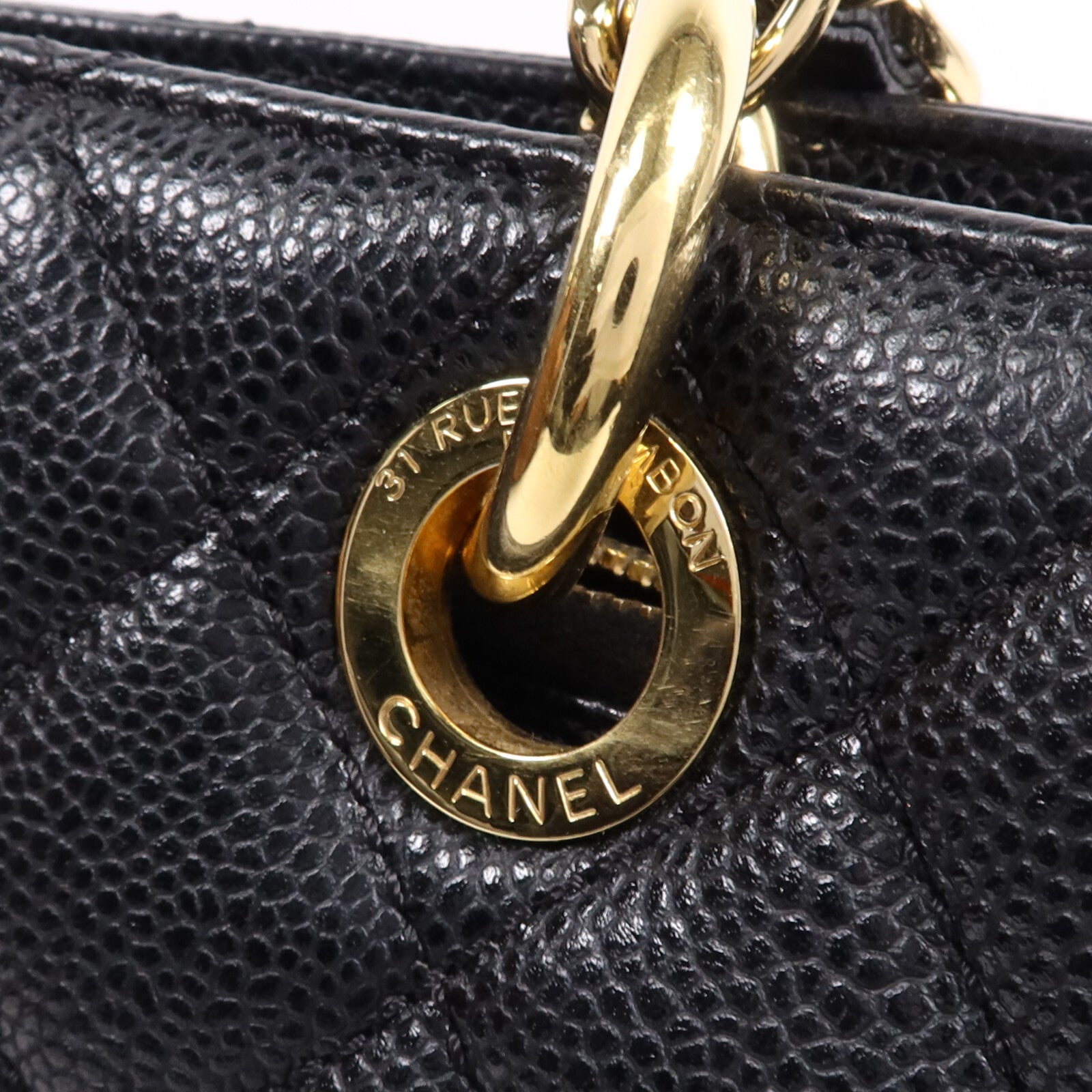 CHANEL 牛皮皮革GST Grand Shopping Tote Bag鏈帶肩背袋