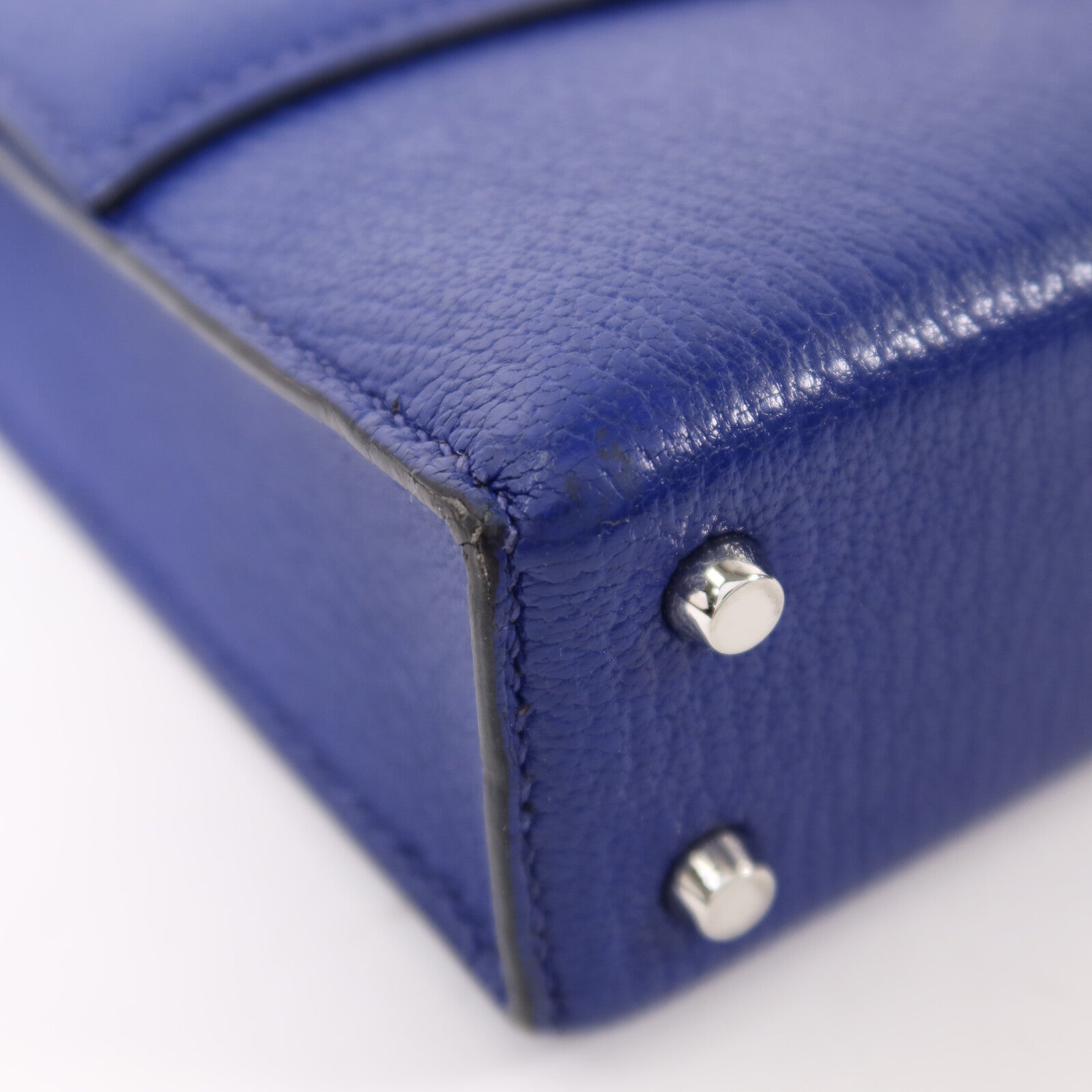 HERMES Chevre皮革Verrou Mini銀扣鏈帶肩背袋Bleu Electrique