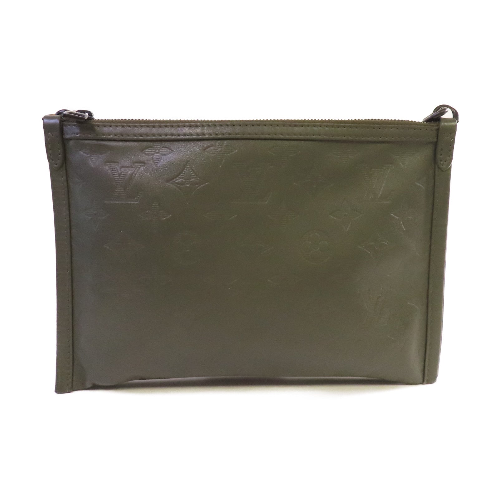 LOUIS VUITTON Monogram Shadow Flat Messenger Shoulder Bag肩背袋黑色/軍綠色